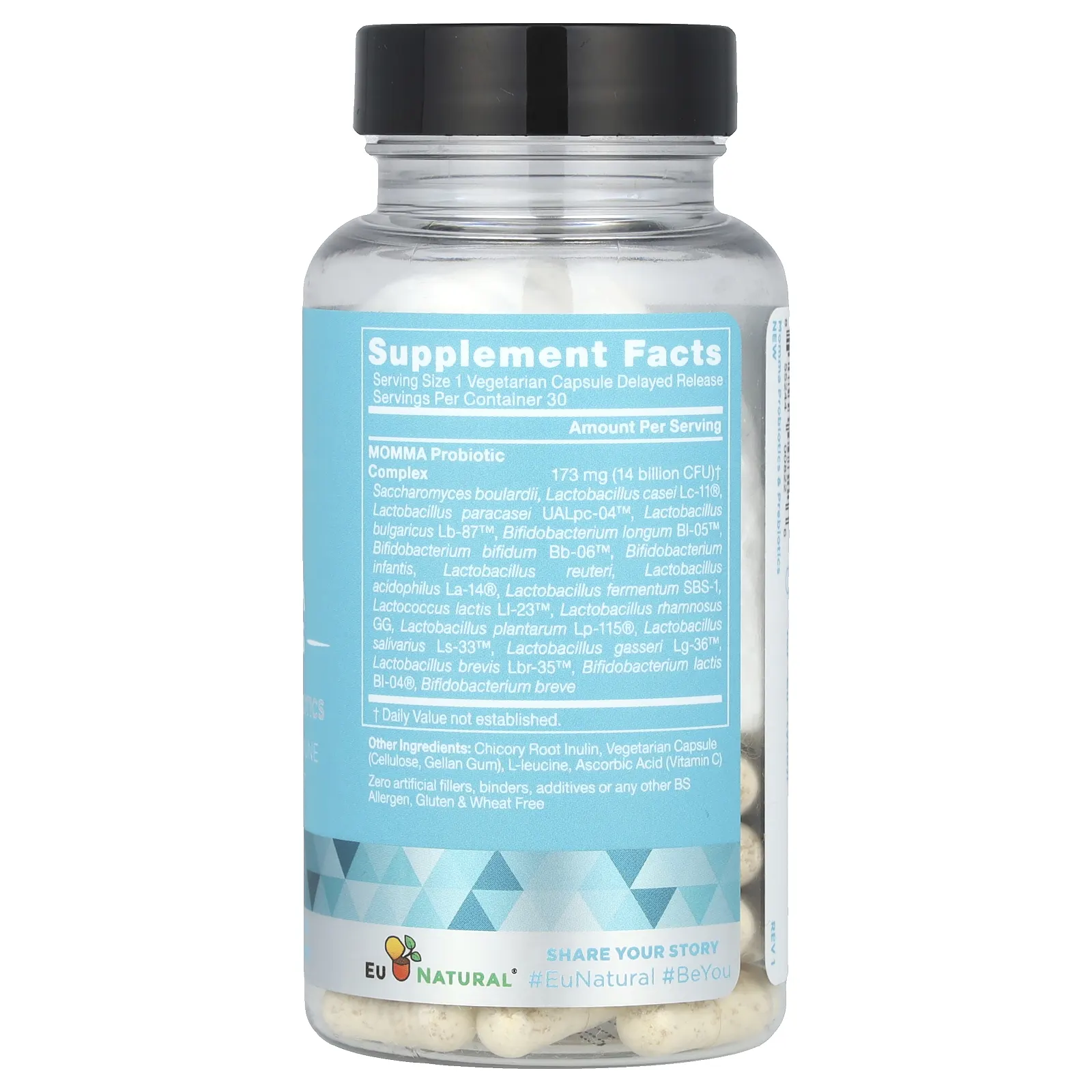 Eu Natural, Momma, 18 штаммов пробиотиков, 14 млрд КОЕ, 30 вегетарианских капсул