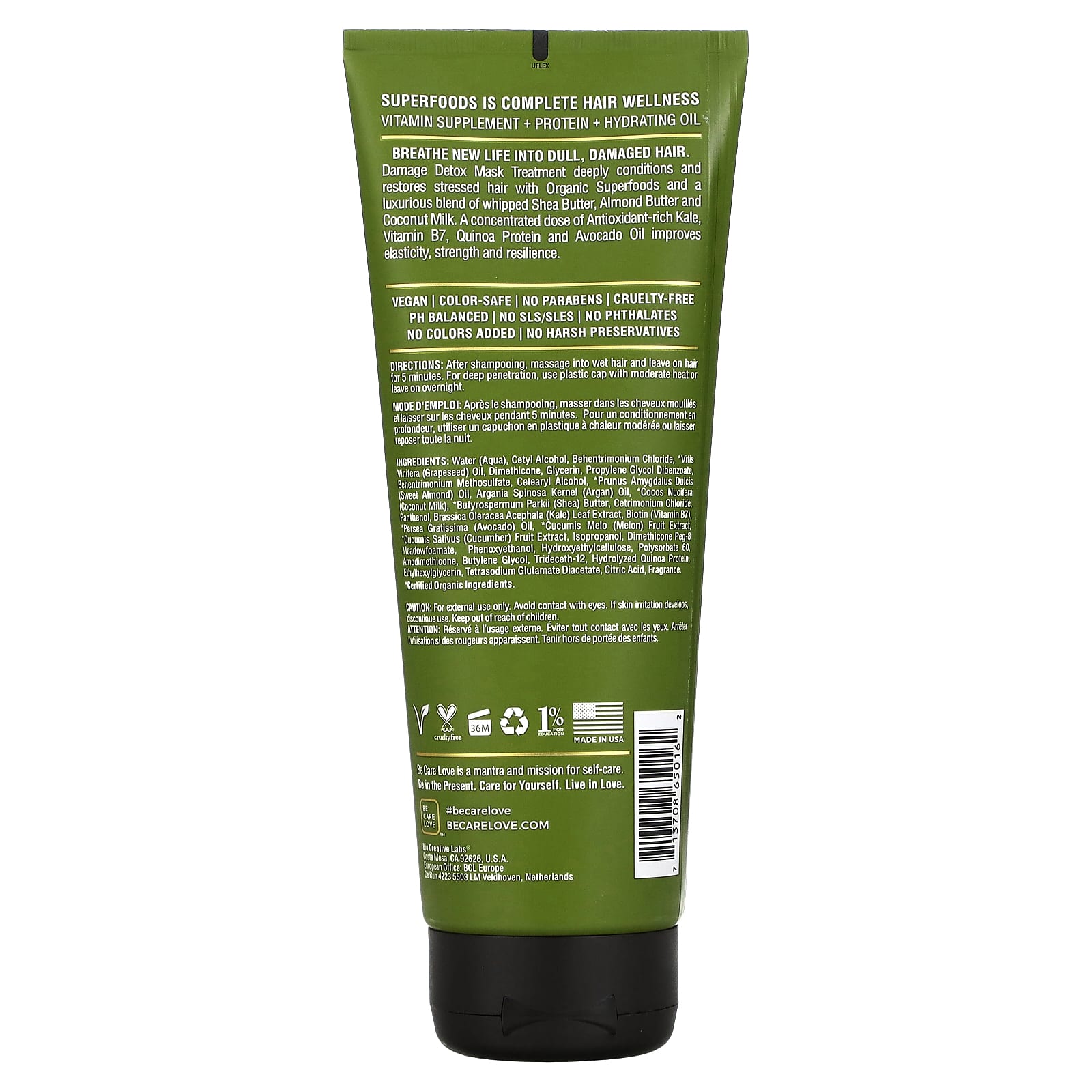 Be Care Love, Kale, очищающая маска от повреждений, детоксикация, 236 мл (8 жидк. Унций)