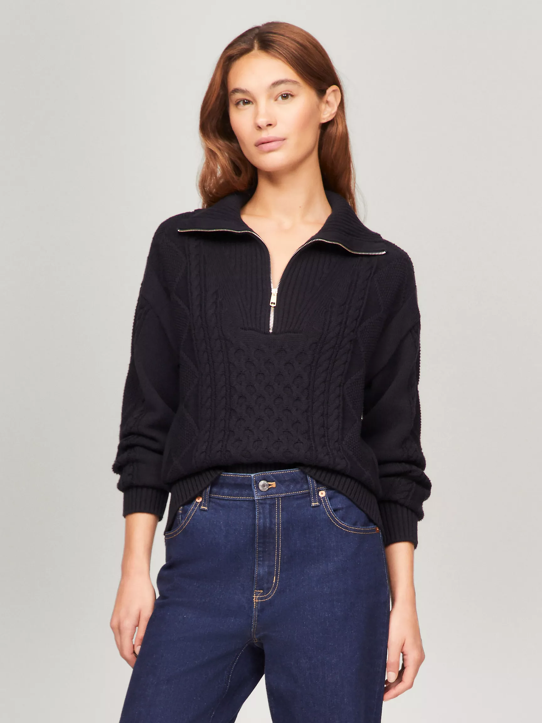 Женский свитер Tommy Hilfiger, Рыбацкий свитер на половинной молнии