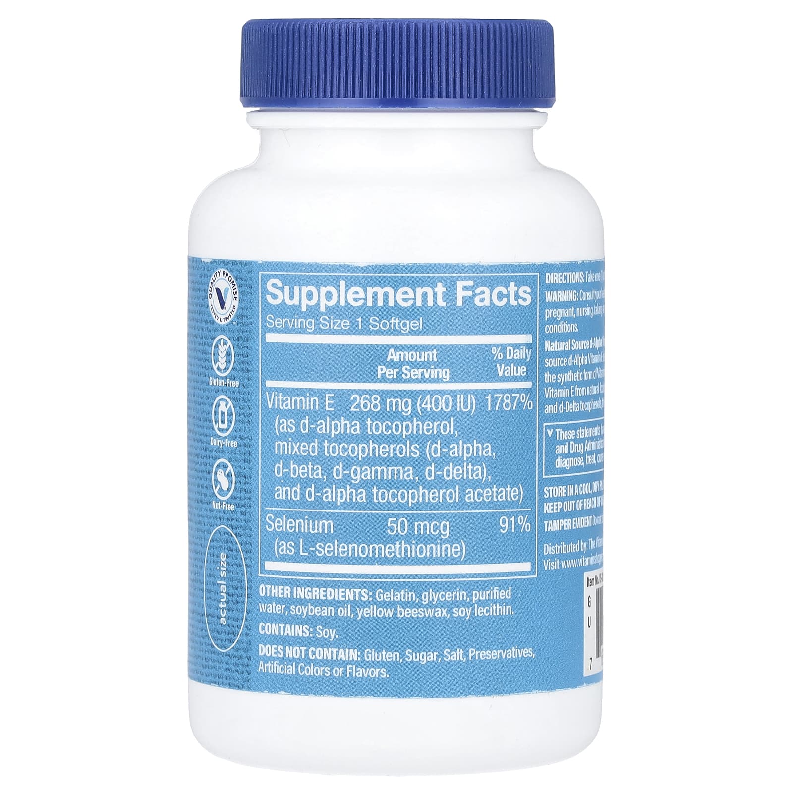 The Vitamin Shoppe, Витамин E и селен, 268 мг (400 МЕ), 100 мягких таблеток