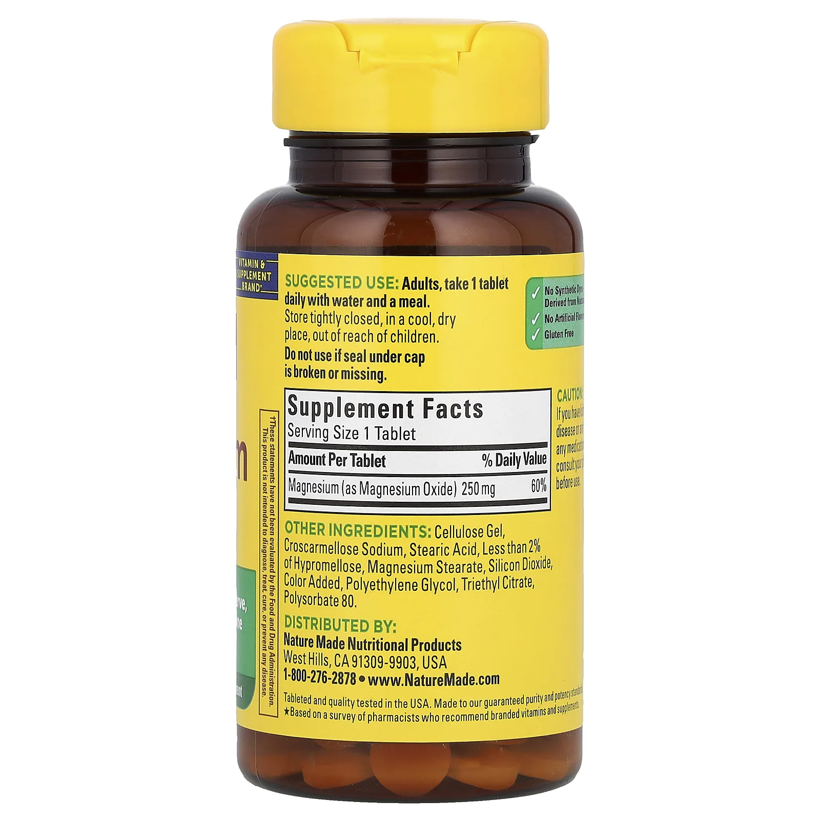 Nature Made, магний, 250 мг, 100 таблеток