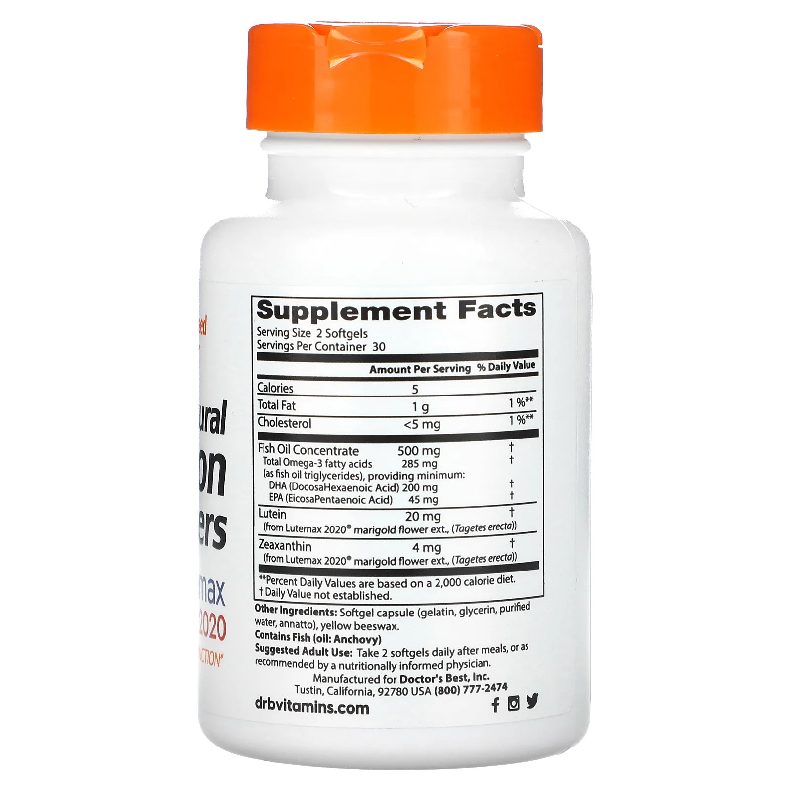 Doctor's Best, Natural Vision Enhancers с Lutemax 2020, 60 капсул
