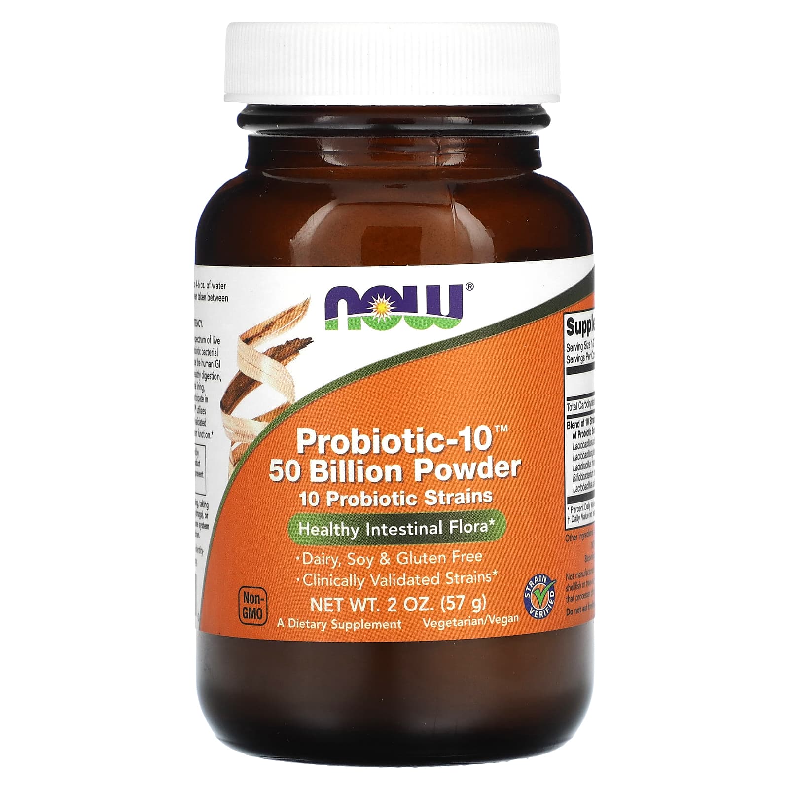 NOW Foods, Probiotic-10, порошок, 50 млрд, 57 г (2 унции) (50 млрд в 1 г)
