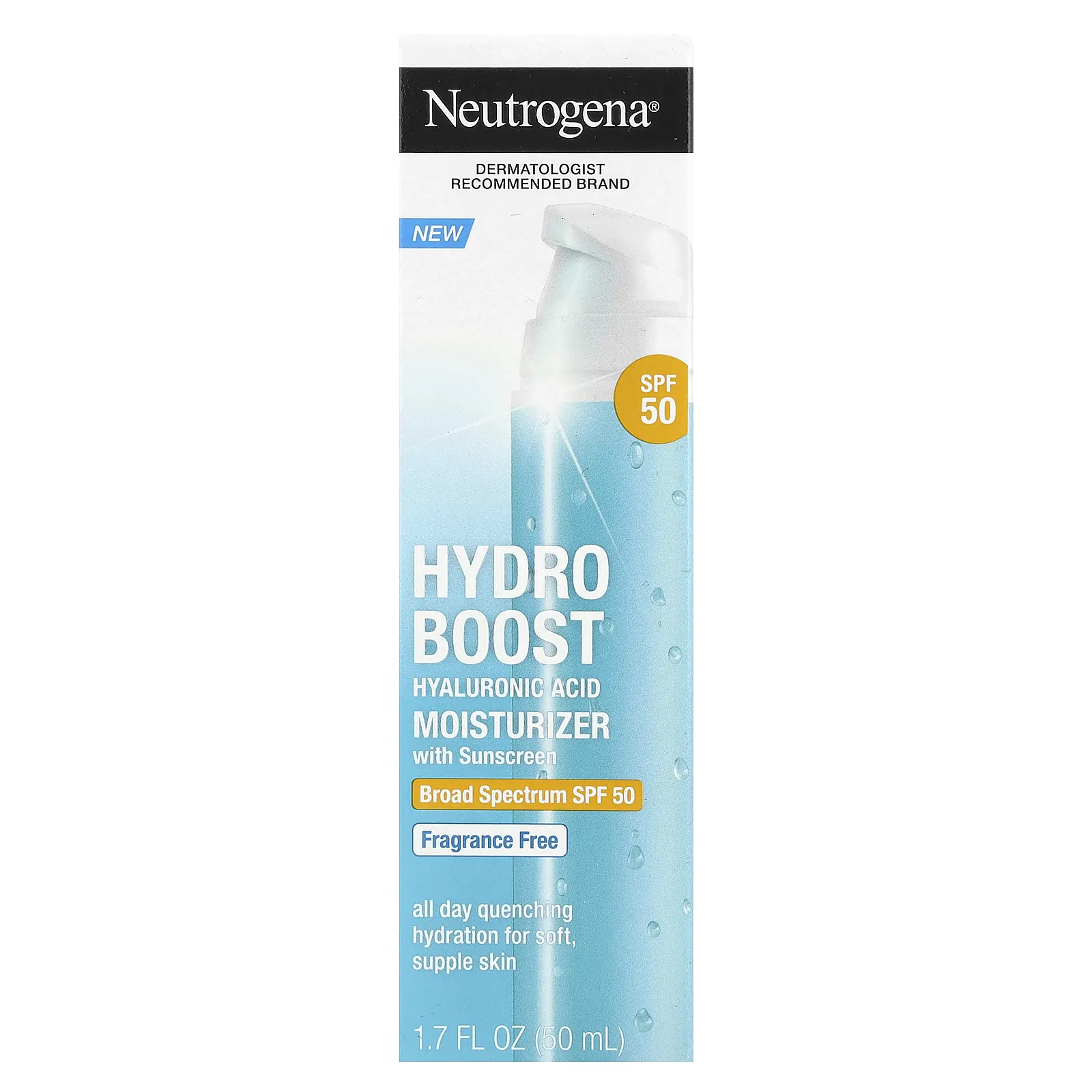 Neutrogena, Hydro Boost, увлажняющий крем с гиалуроновой кислотой, SPF 50, без отдушек, 50 мл (1,7 жидк. Унции)