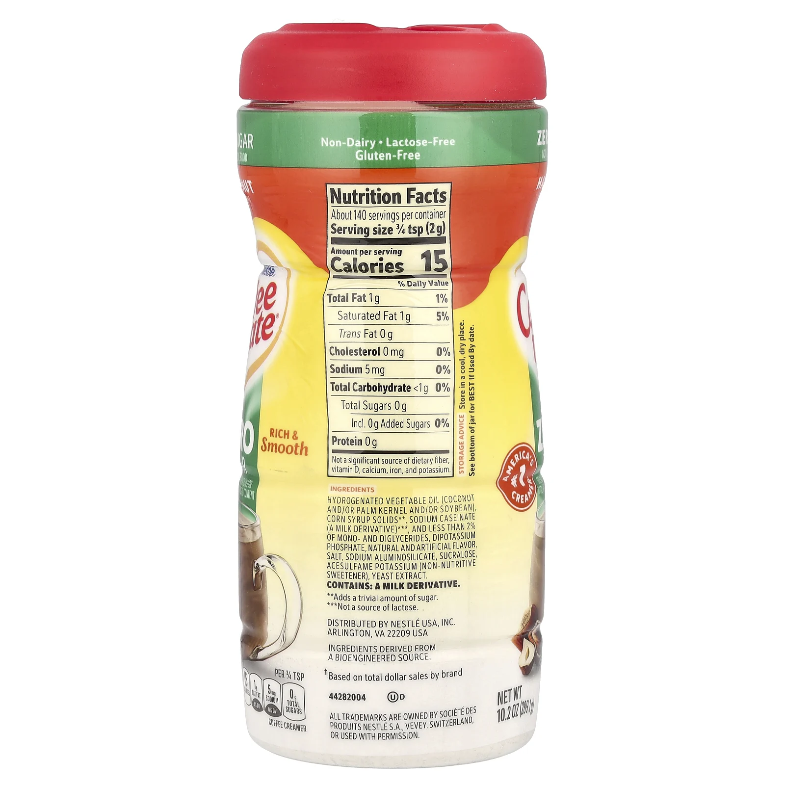 Coffee Mate, Кофейные сливки в порошке, без сахара, фундук, 289,1 г (10,2 унции)