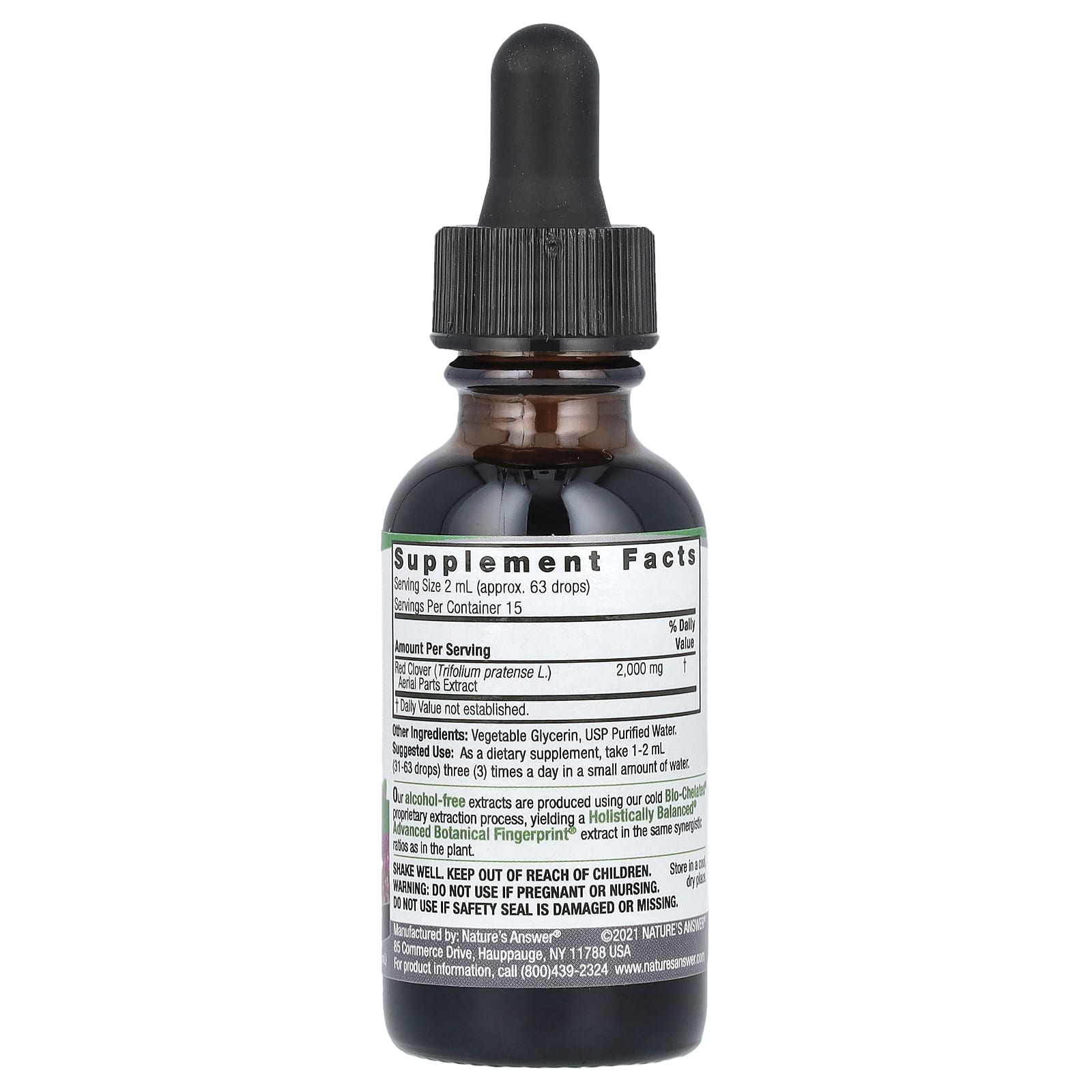 Nature's Answer, жидкий экстракт надземных частей красного клевера, без спирта, 2000 мг, 30 мл (1 жидк. унция)