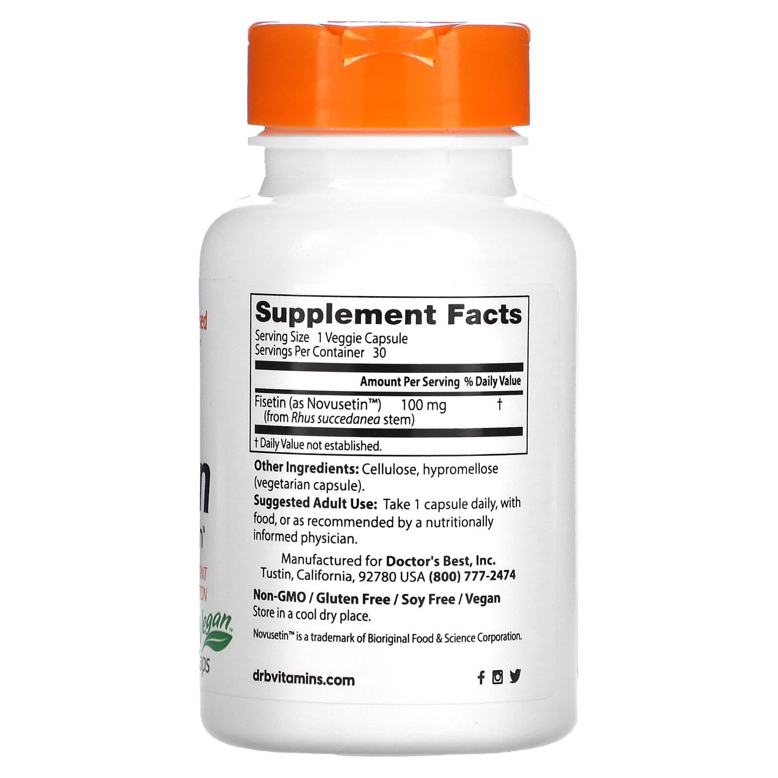 Doctor's Best, физетин с Novusetin, 100 мг, 30 вегетарианских капсул