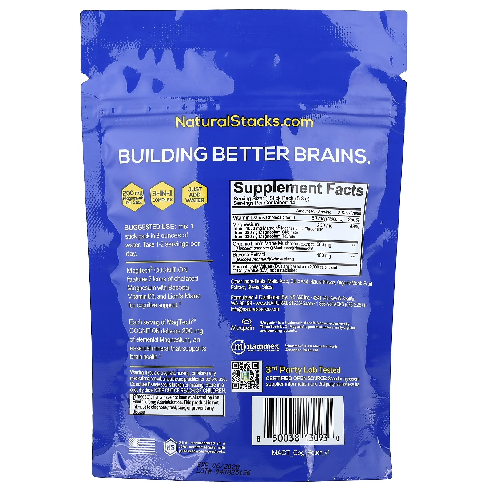 Natural Stacks, Magtech® Cognition, малиновый лимонад, 14 стиков по 5,3 г (0,18 унции)