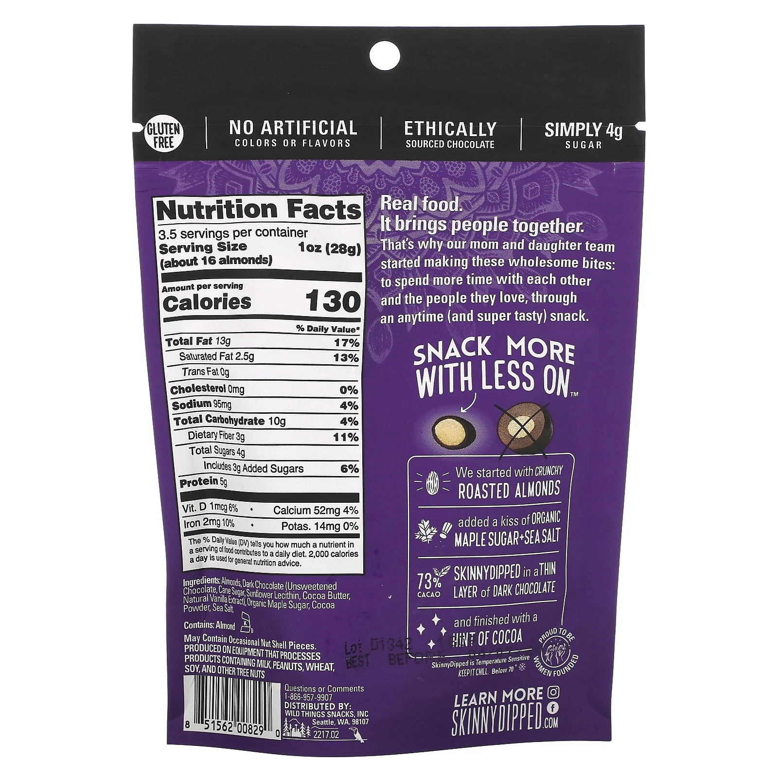 SkinnyDipped, миндаль в глазури, горький шоколад с морской солью, 99 г (3,5 унции)