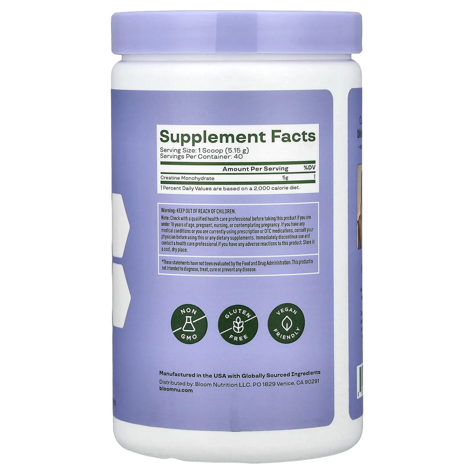 Bloom, моногидрат креатина, без вкусовых добавок, 206 г (7,3 унции)