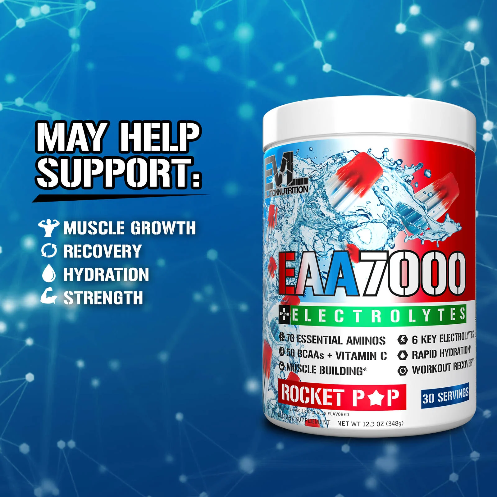 EVLution Nutrition, EAA 7000 + электролиты, Rocket Pop, 348 г (12,3 унции)