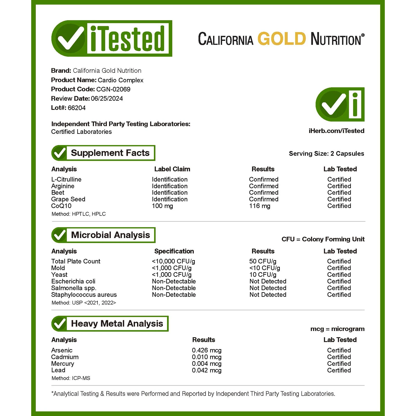 California Gold Nutrition, комплекс для здоровья сердца, 180 вегетарианских капсул