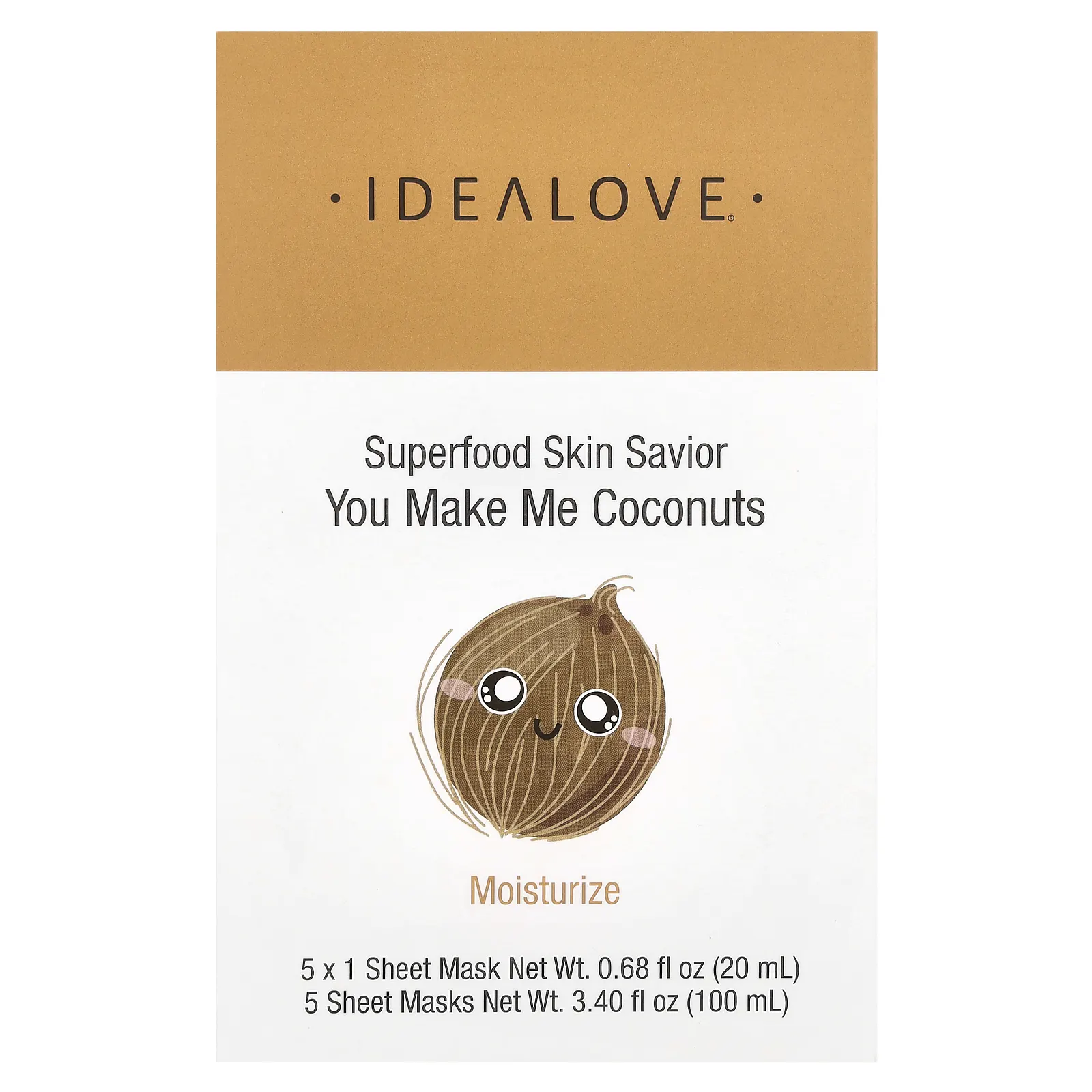 Idealove, Superfood Skin Savior, маска для лица с суперфудами, кокос, 5 шт. по 20 мл (0,68 жидк. унции)