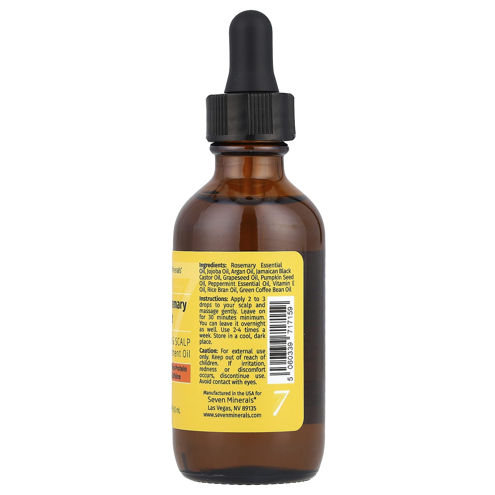 Seven Minerals, Розмарин и мята, масло для ухода за волосами и кожей головы, с ямайским черным кастором и витамином E, 60 мл (2 жидк. Унции)