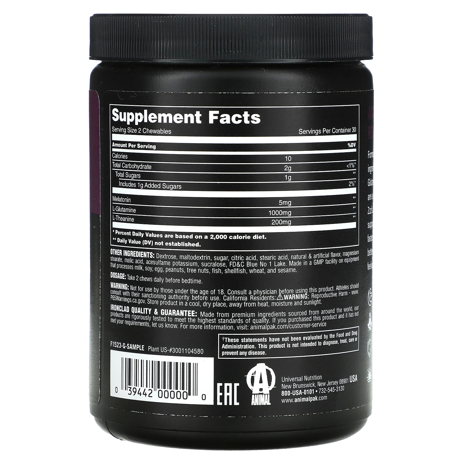 Animal, жевательные таблетки для восстановления сна, голубая малина, 60 жевательных таблеток