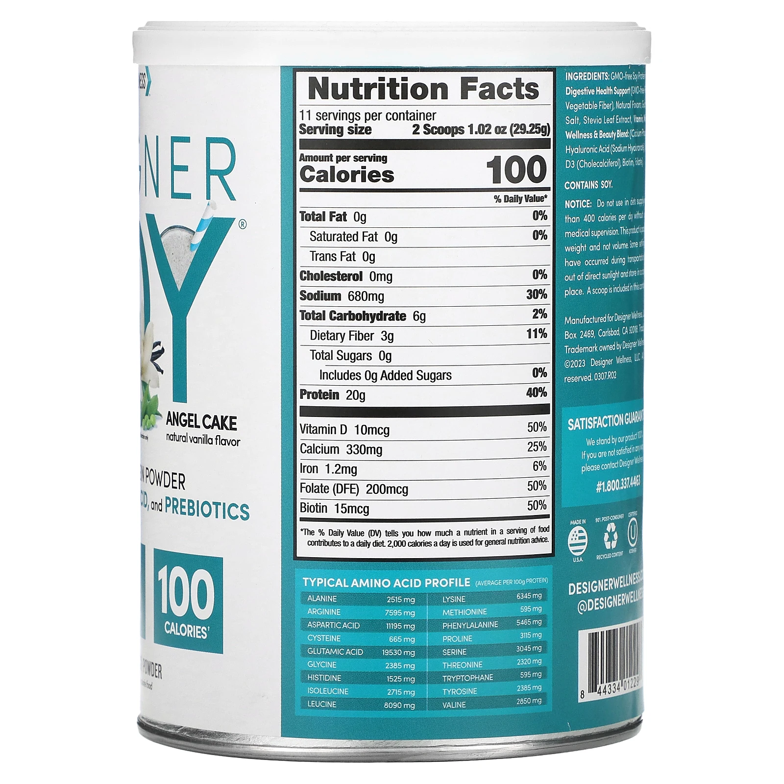 Designer Wellness, Веганский соевый протеин, Angel Cake, натуральная ваниль, 322 г (11,4 унции)