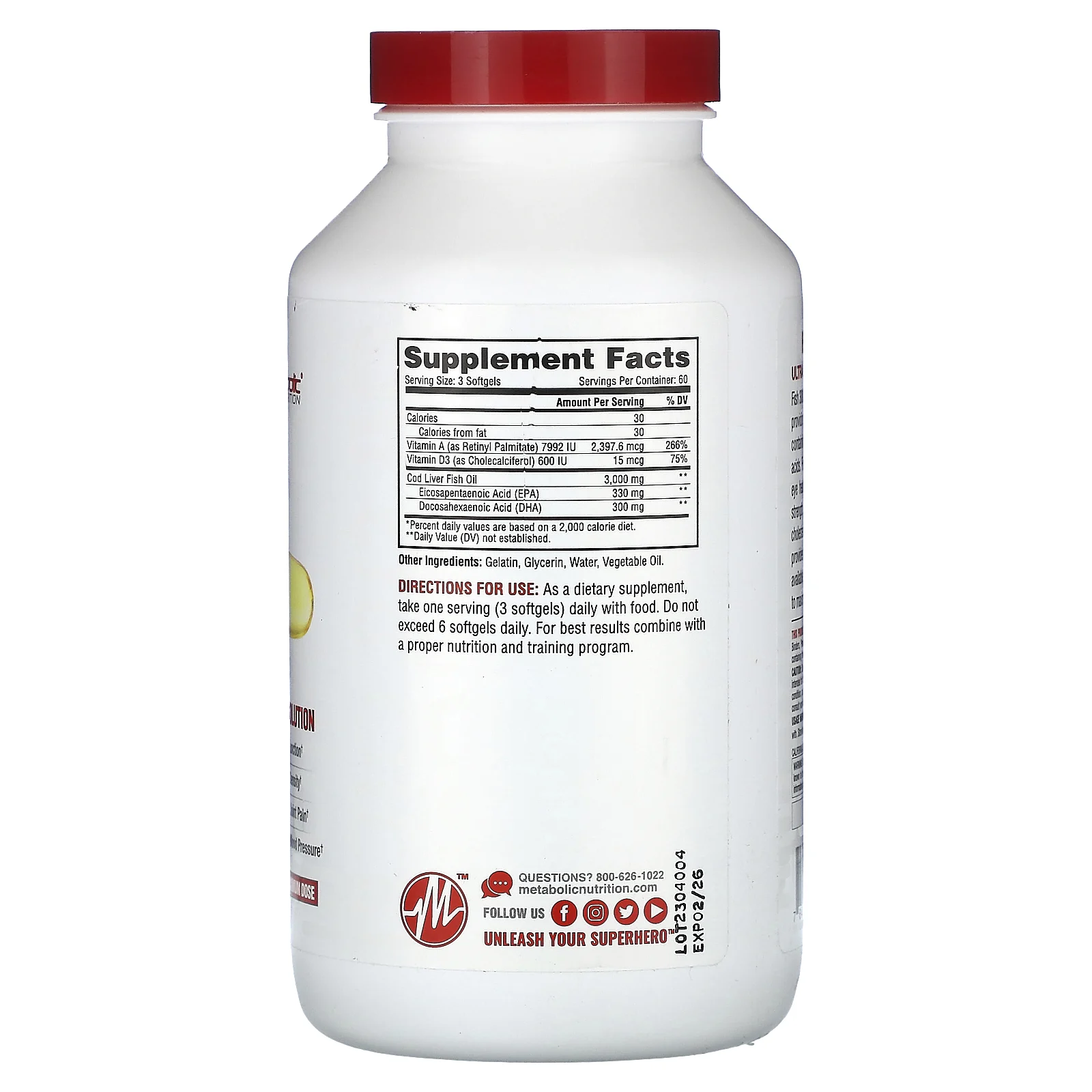 Metabolic Nutrition, Fish 3000, 3000 мг, 180 капсул (1000 мг в 1 капсуле)