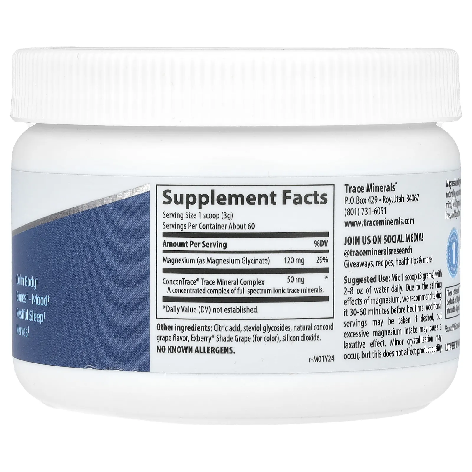 Trace Minerals ®, Порошок глицината магния, виноград, 180 г (6,35 унции)