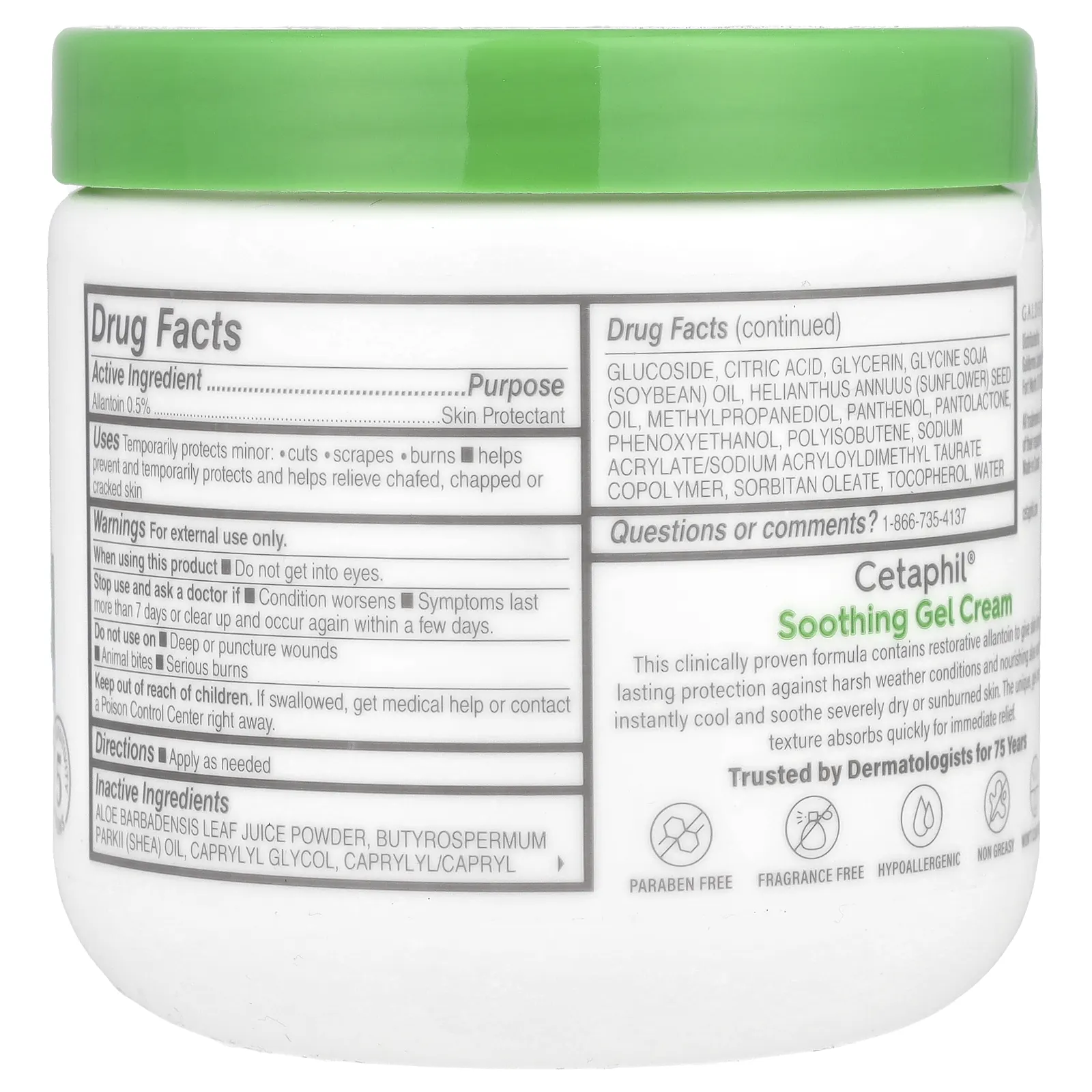 Cetaphil, Успокаивающий гель-крем с алоэ, средний, без отдушек, 453 г (16 унций)