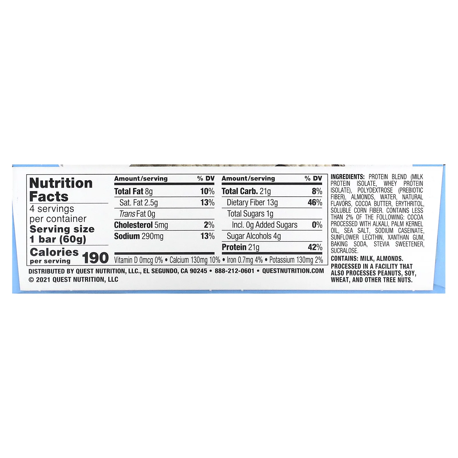 Quest Nutrition, Протеиновый батончик, печенье и крем, 4 батончика, 60 г (2,12 унции) каждый