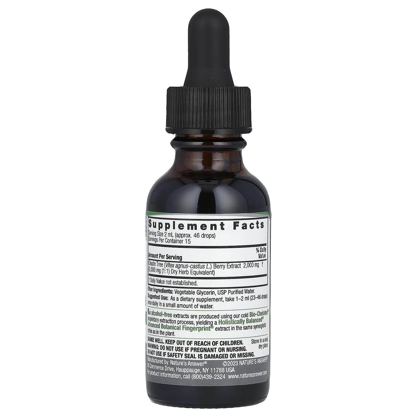 Nature's Answer, витекс священный (Agnus castus), жидкий экстракт, без спирта, 2000 мг, 30 мл (1 жидк. унция)
