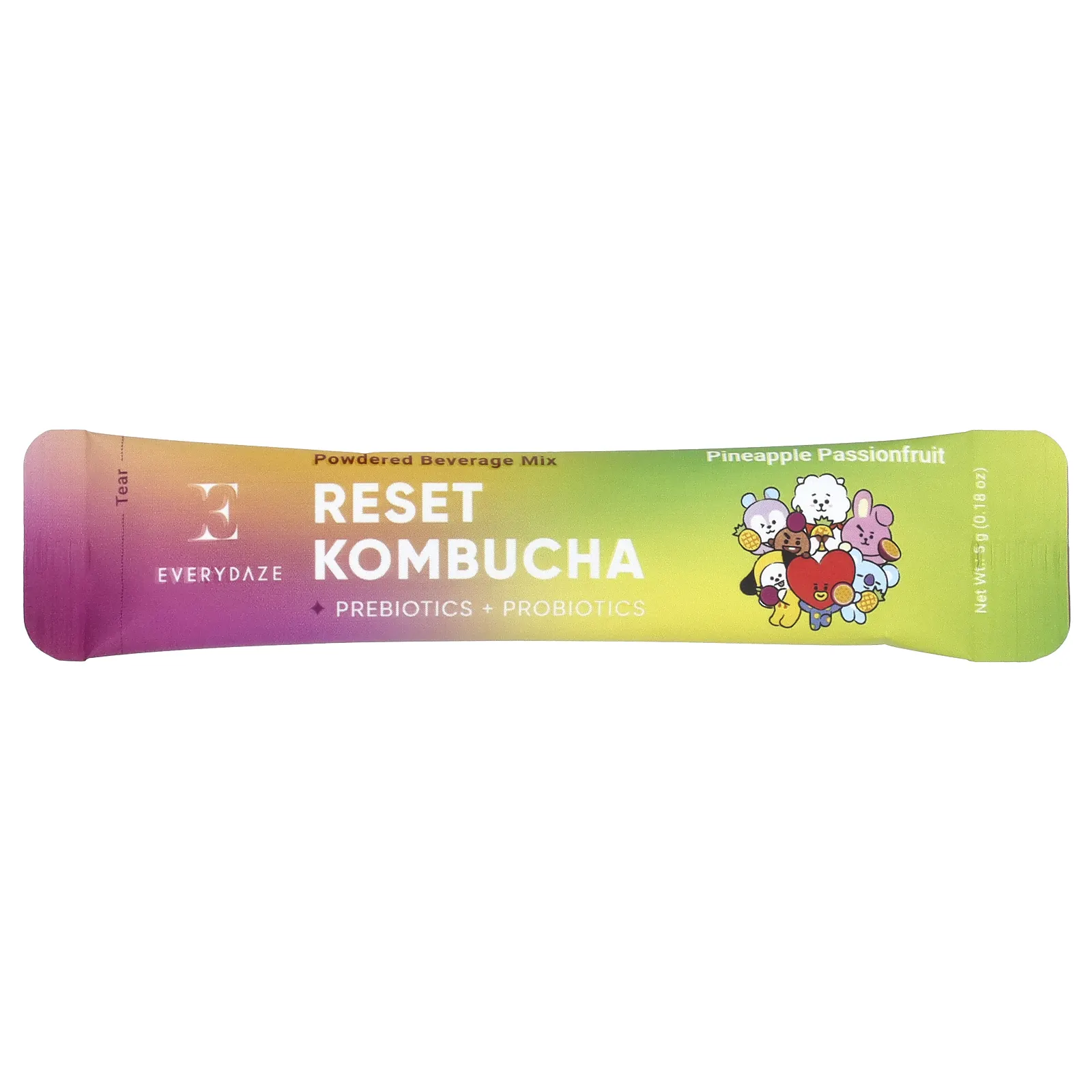Everydaze, Reset Kombucha, порошковая смесь для напитков, ананас и маракуйя, 10 пакетиков по 5 г (0,18 унции)
