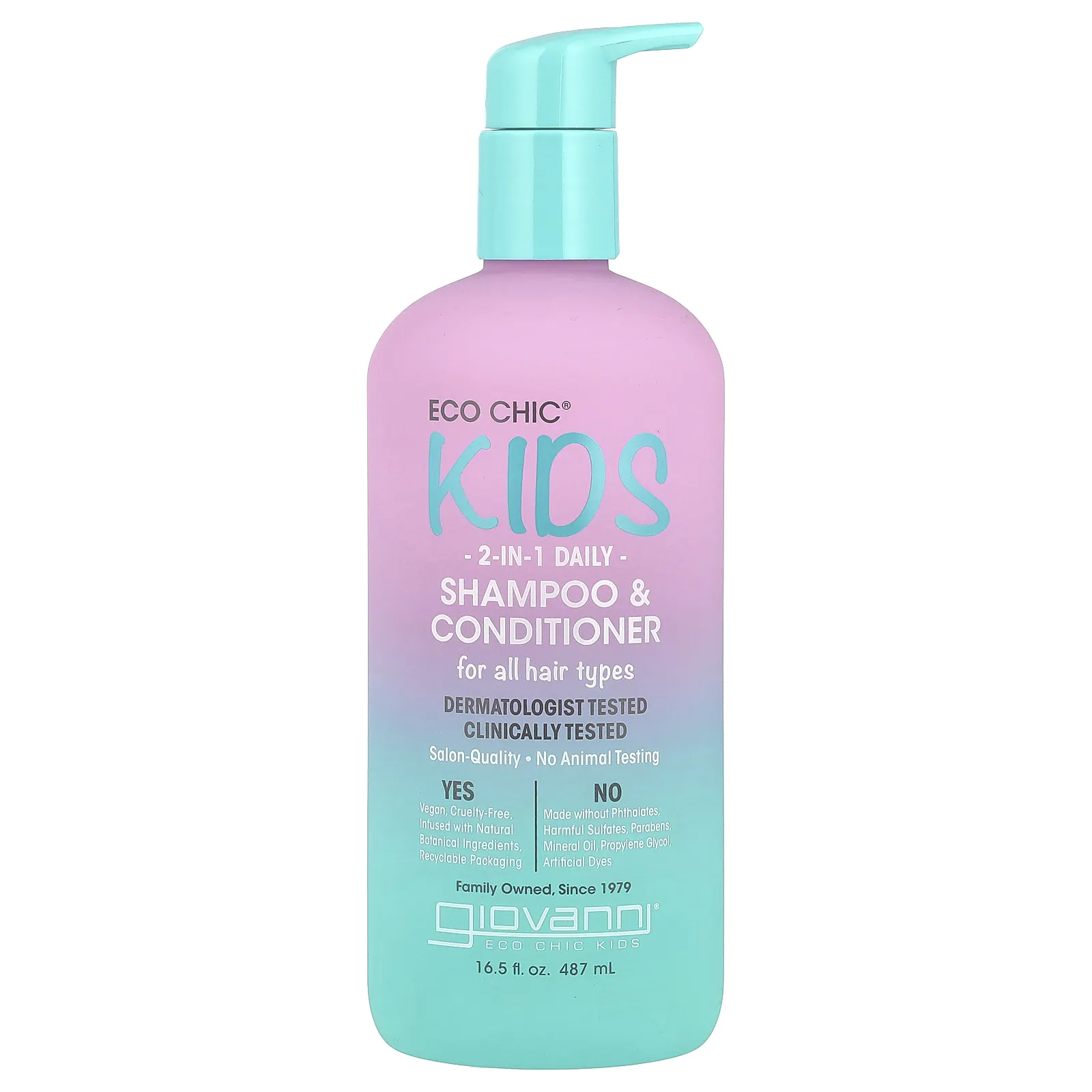 Giovanni, Eco Chic® Kids, ежедневный шампунь и кондиционер 2 в 1, для всех типов волос, 487 мл (16,5 жидк. унц.)