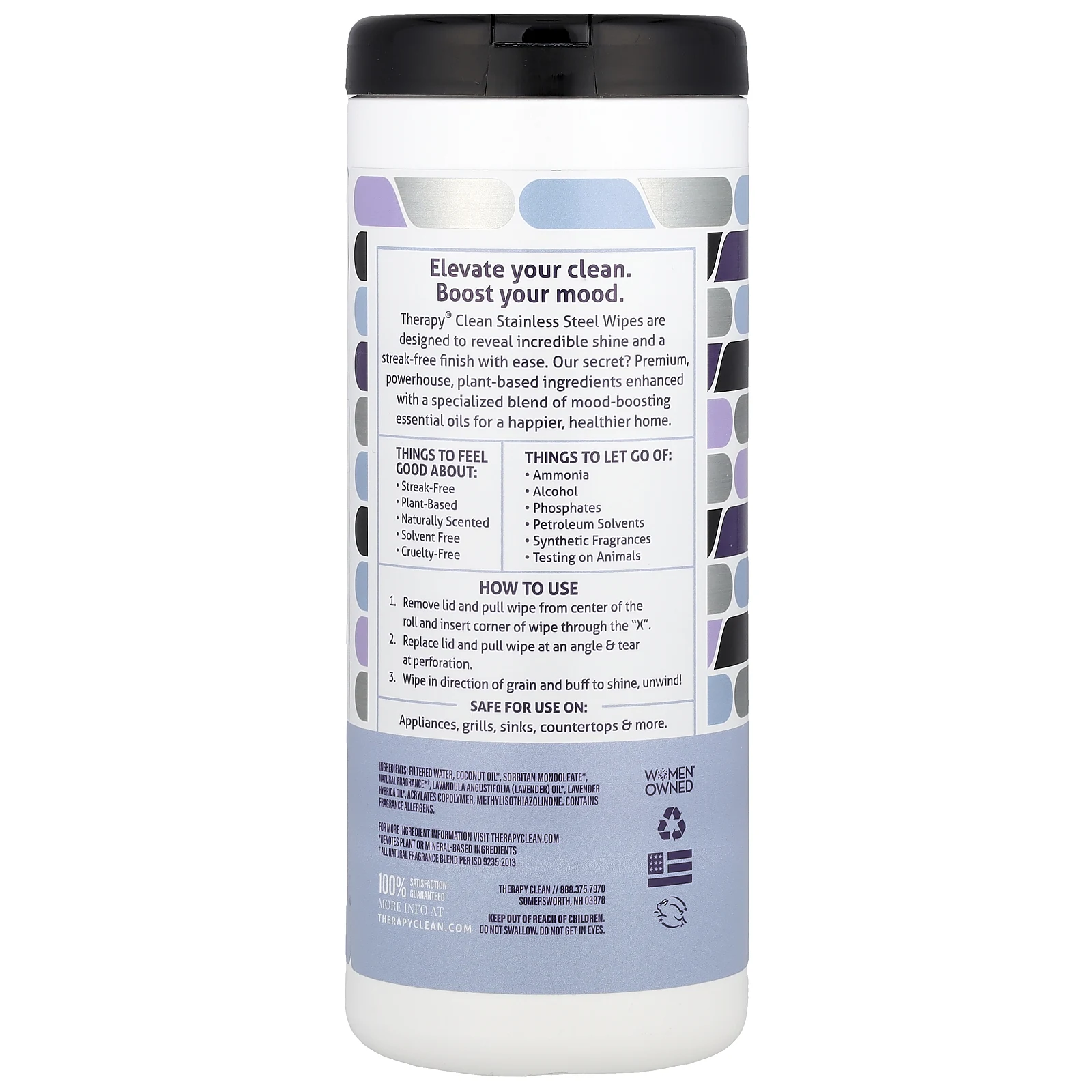 Therapy Clean, Чистящие и полирующие салфетки из нержавеющей стали с эфирным маслом лаванды, 30 салфеток