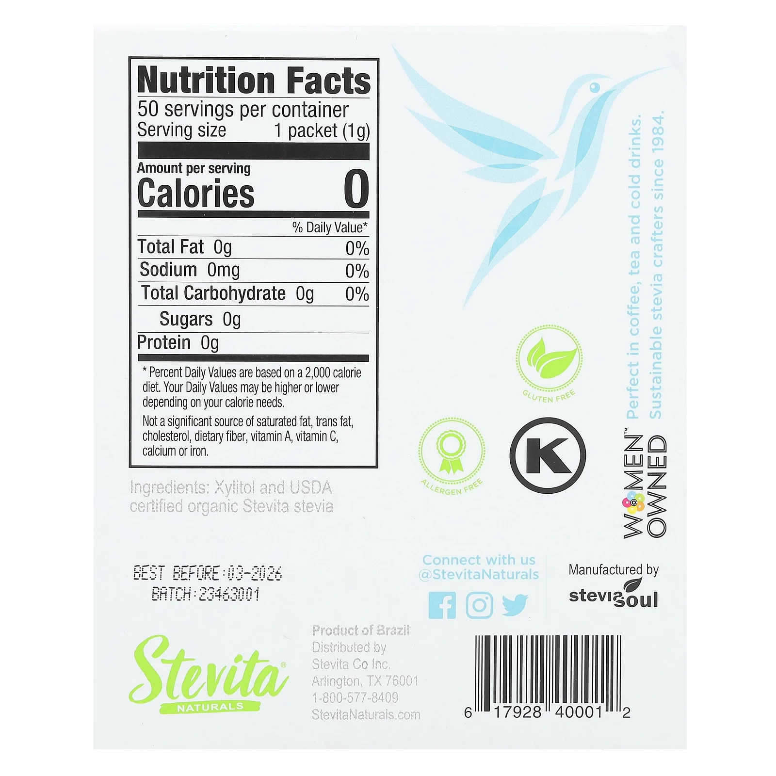 Stevita, Naturals, стевия с ксилитолом, Supreme, 50 пакетиков по 50 г (1,8 унции)