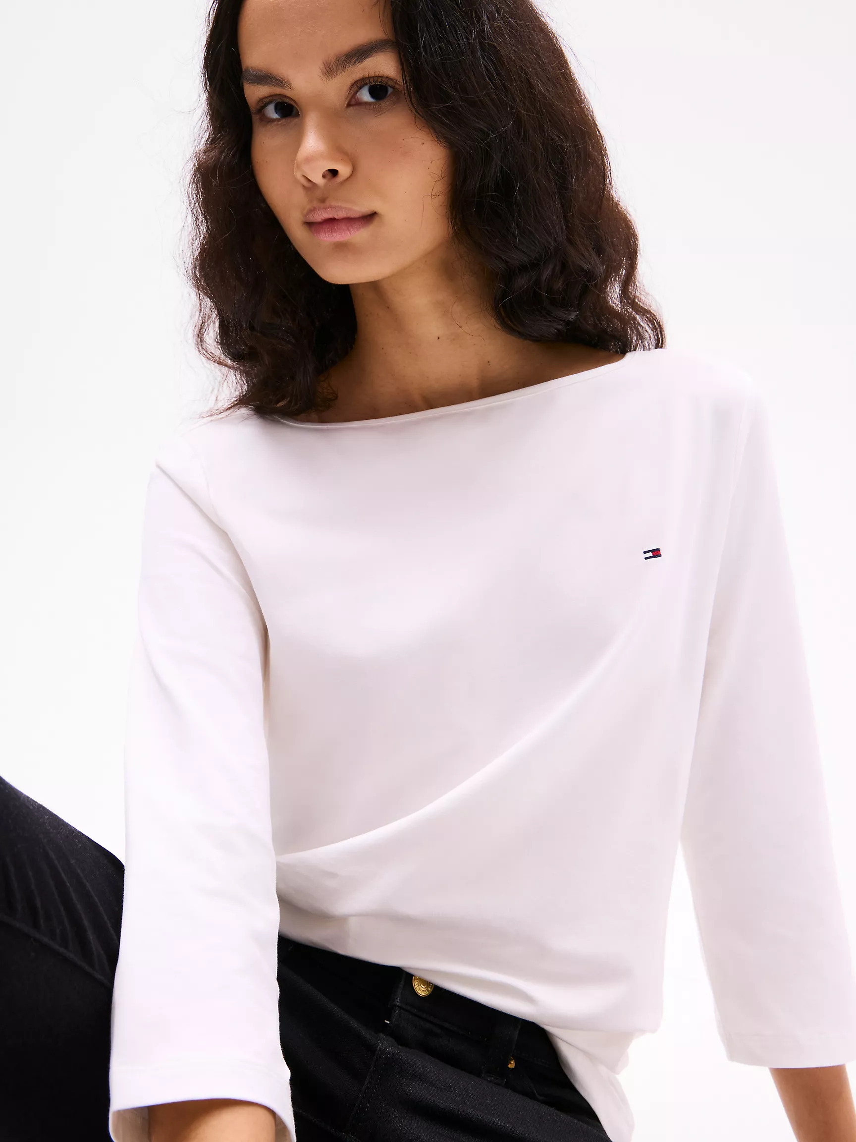 Женский топ Tommy Hilfiger, Футболка с вырезом "лодочка"