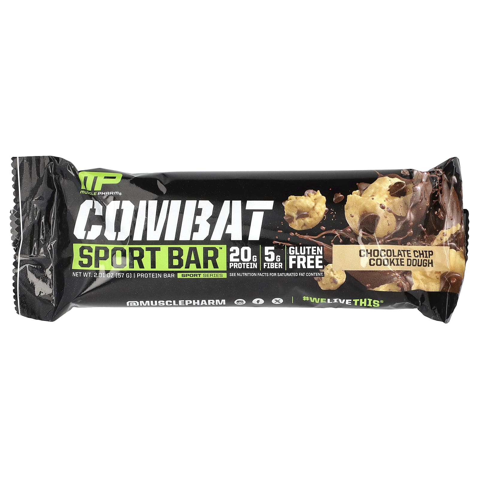 MusclePharm, Combat Sport, тесто для шоколадного печенья, 12 батончиков, 57 г (2,01 унции)