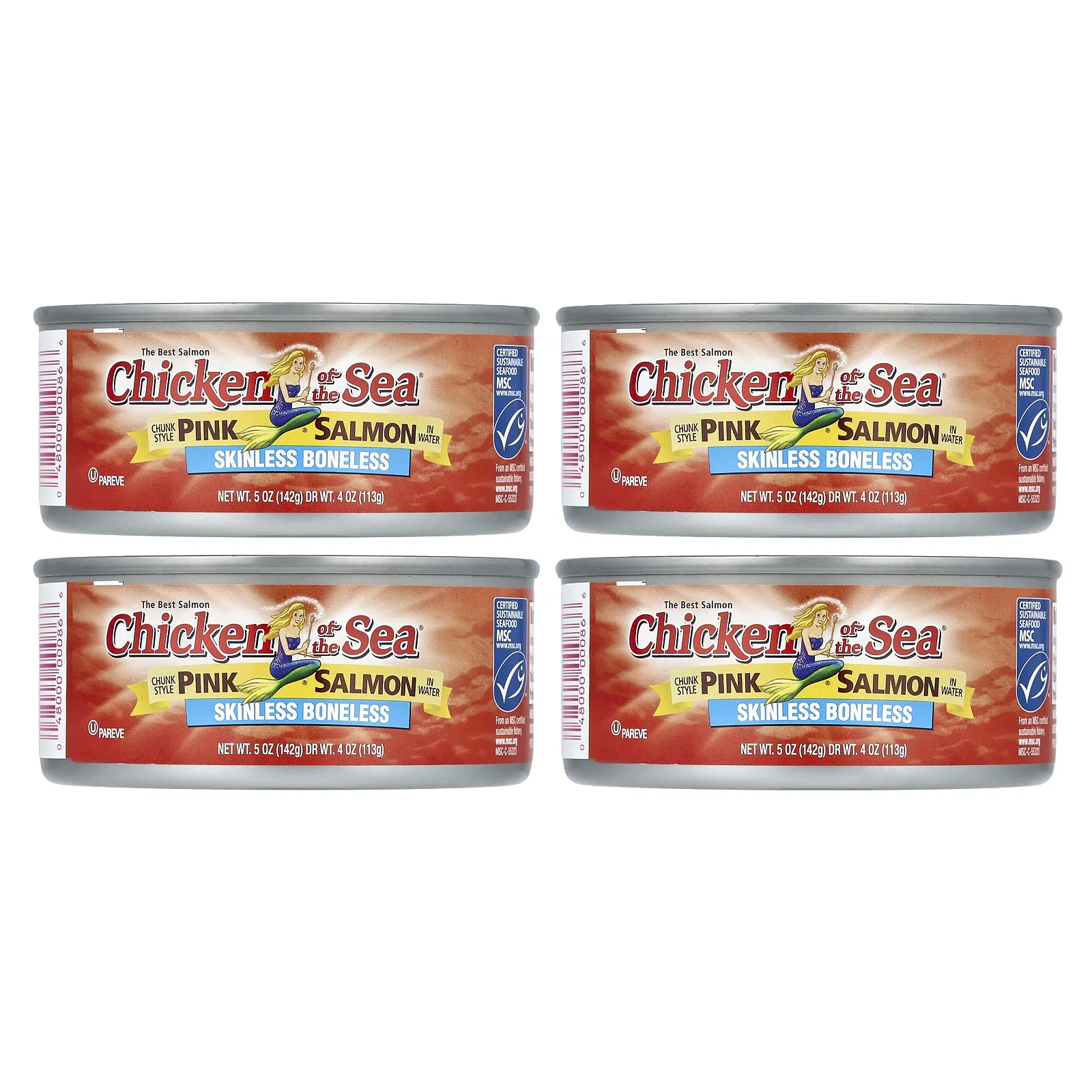 Chicken of the Sea, Горбуша в воде с кусочками, без кожи / без костей, 4 пакетика по 142 г (5 унций)