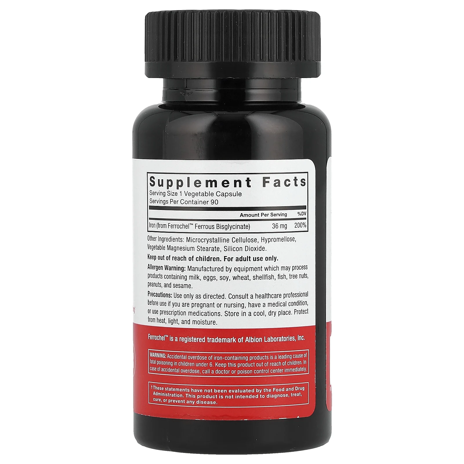 Force Factor, Iron with Ferrochel™, 36 mg, 90 Vegetable Capsules