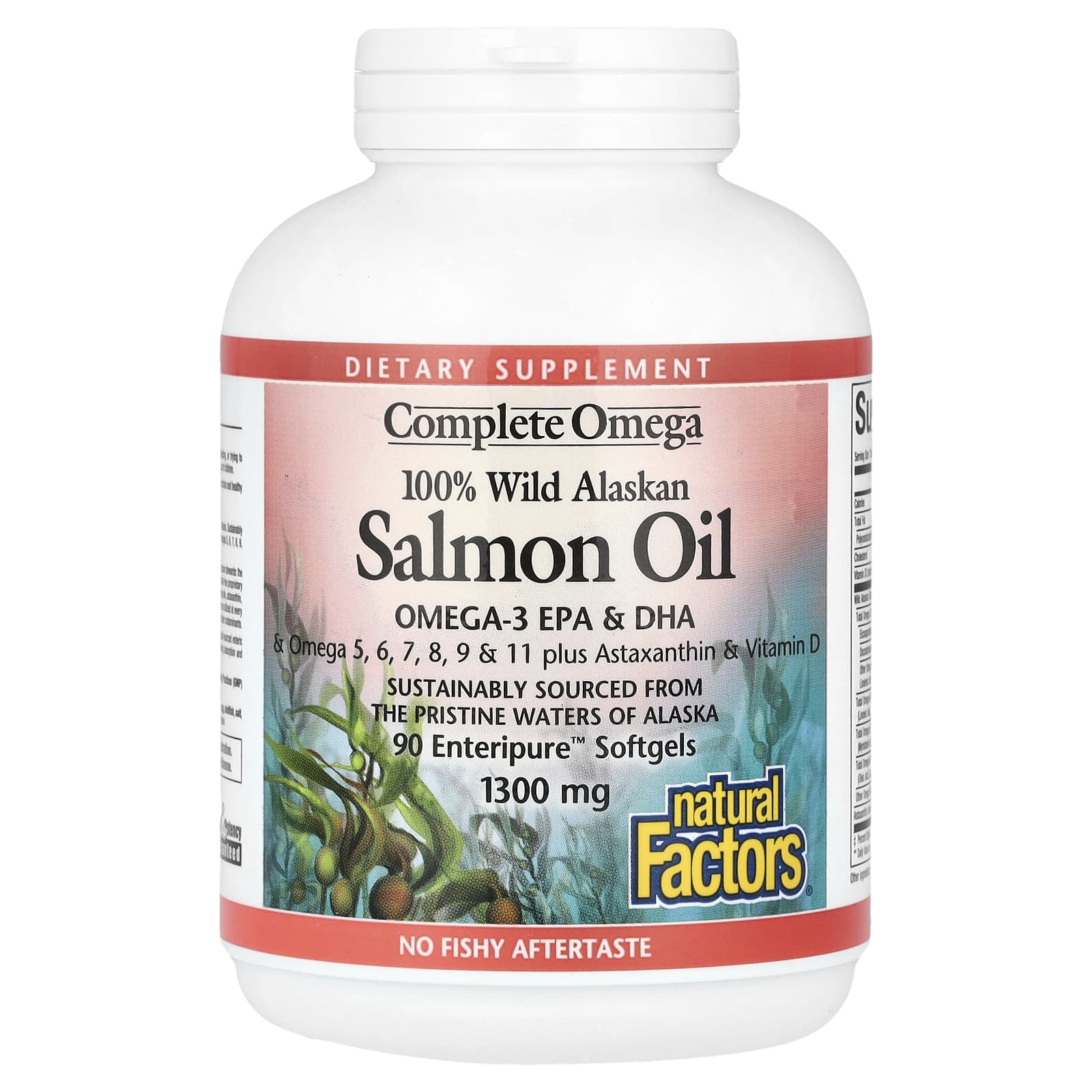 Natural Factors, 100% жир дикого аляскинского лосося, 1300 мг, 90 капсул Enteripure