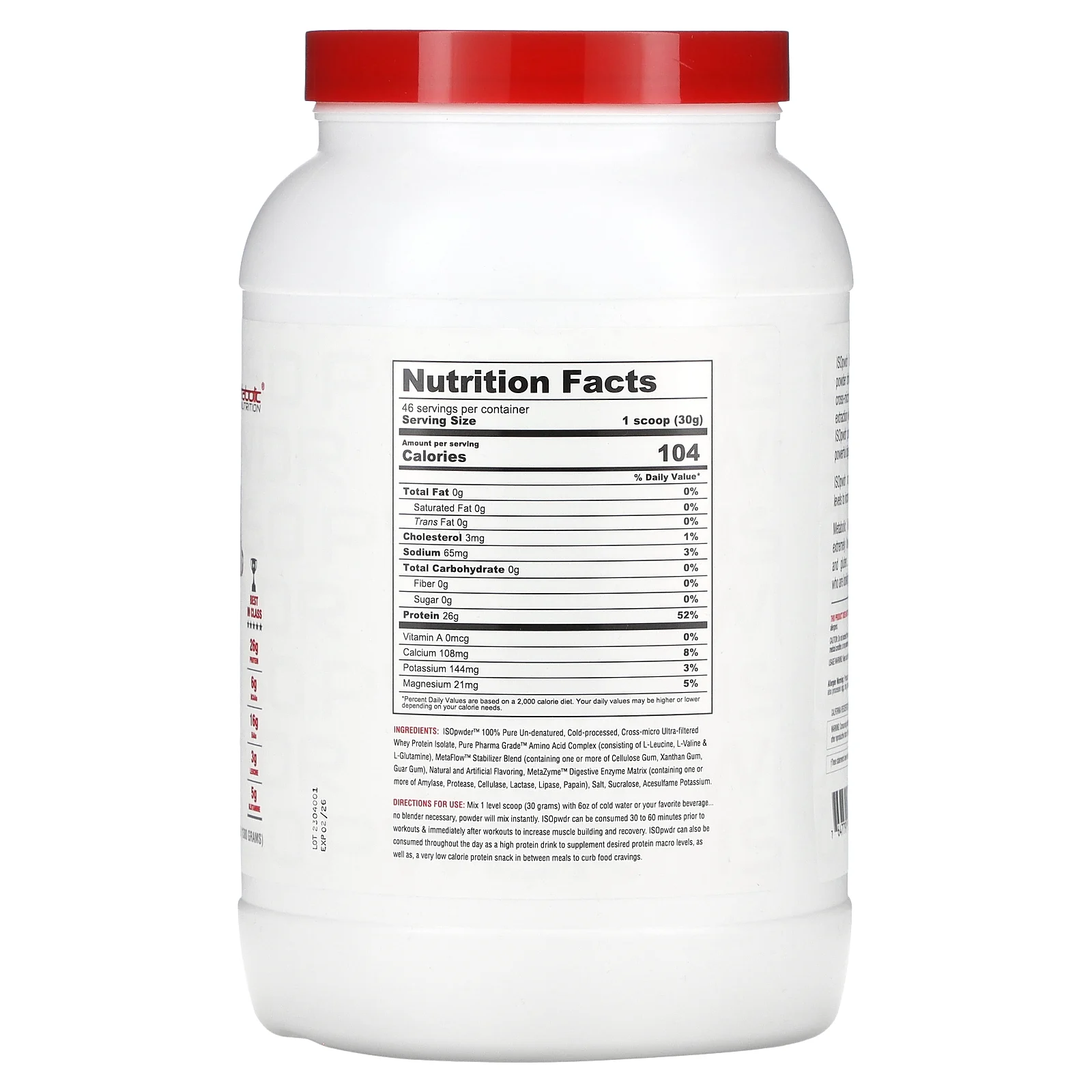 Metabolic Nutrition, ISOpwDR, изолят сывороточного протеина, со вкусом торта, 1380 г (3,04 фунта)