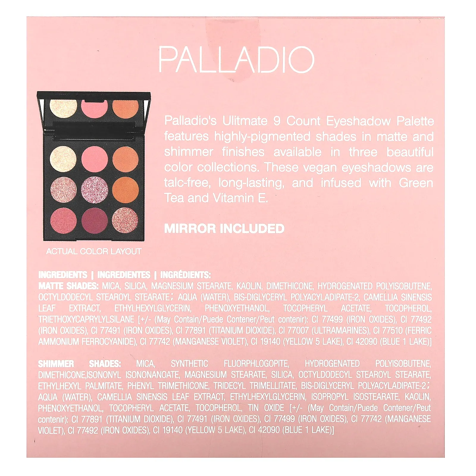 Palladio, Ultimate 9, палитра теней для век, Rosey Nudes, 9,6 г (0,33 унции)