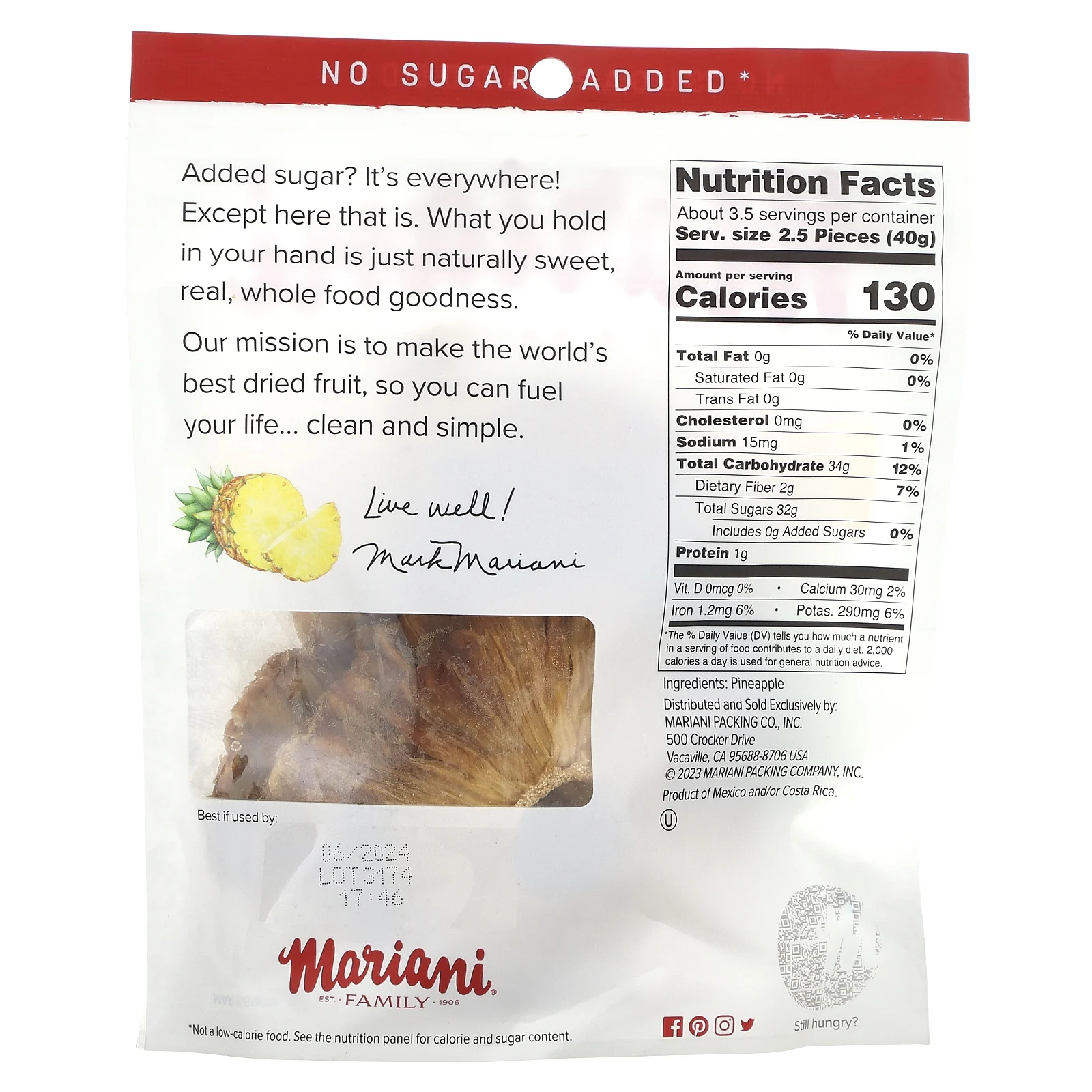 Mariani Dried Fruit, Family, ананас, 142 г (5 унций)