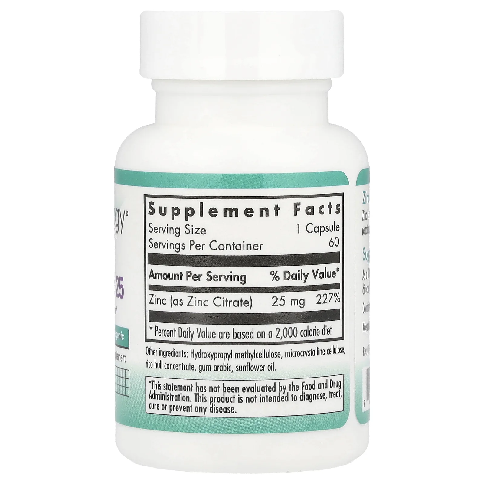 Nutricology, цитрат цинка, 25, 60 вегетарианских капсул