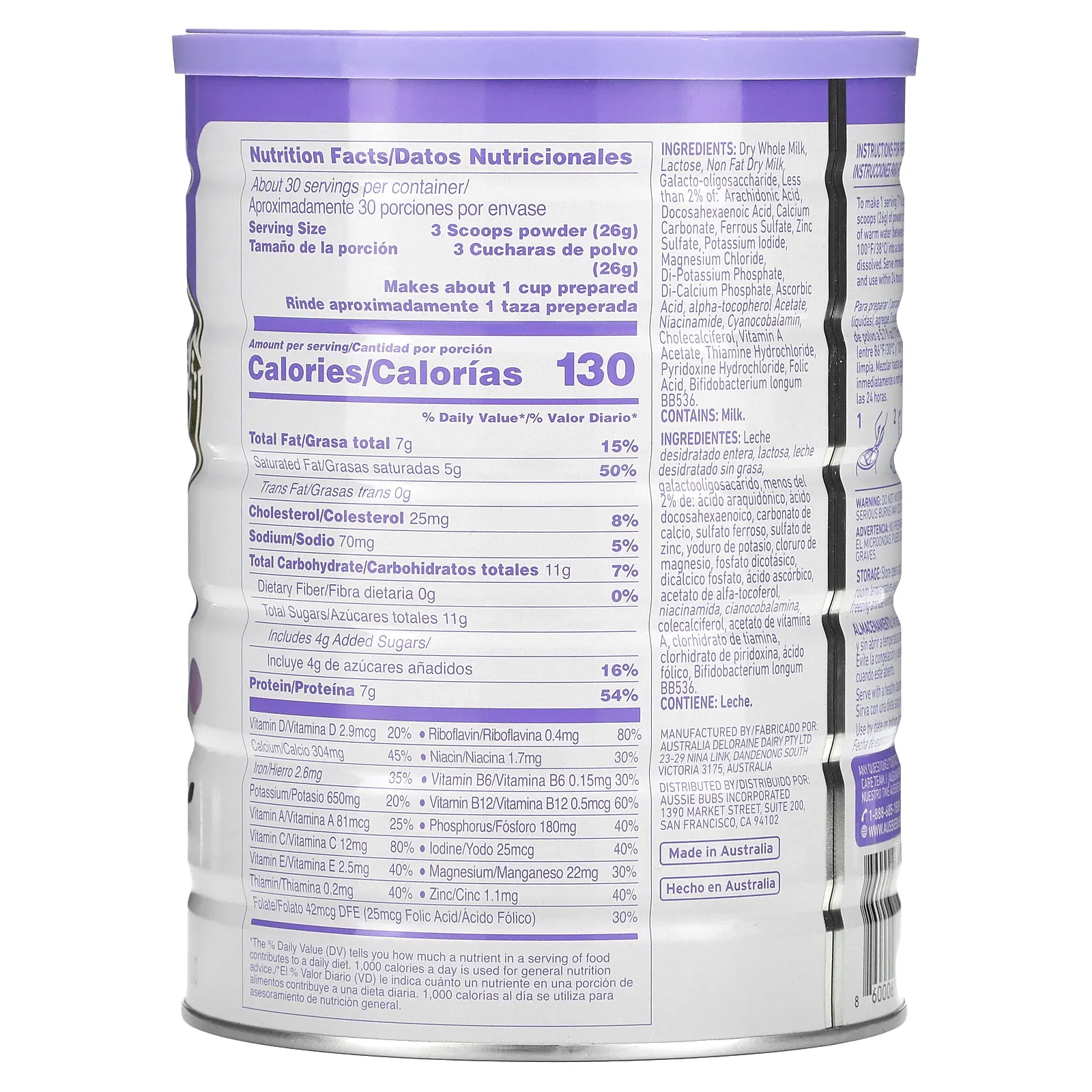 Aussie Bubs, Grass Fed, питательная молочная смесь для малышей в возрасте от 12 до 36 месяцев, 800 г (1,76 фунта)