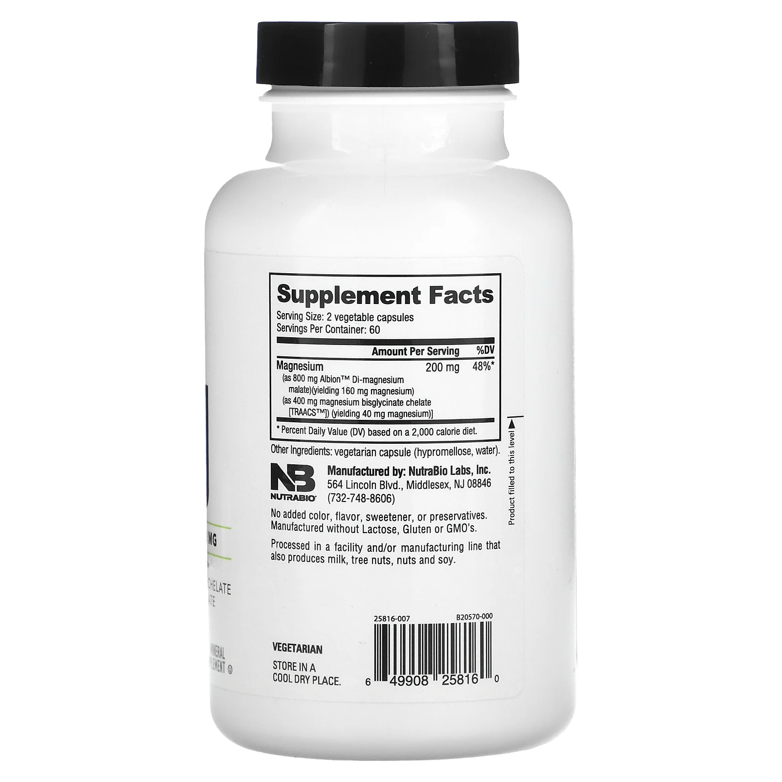 NutraBio, магний, 200 мг, 120 капсул (100 мг в 1 капсуле)