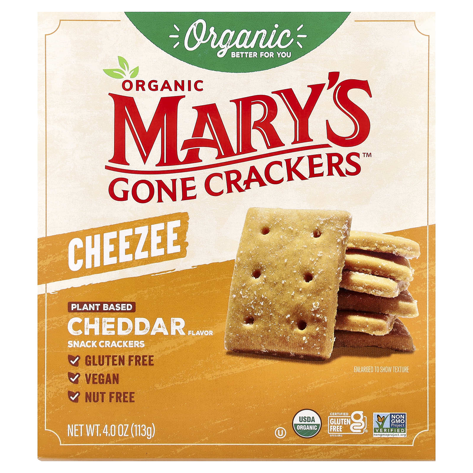 Mary's Gone Crackers, органические крекеры-снеки, со вкусом чеддера, 113 г (4 унции)
