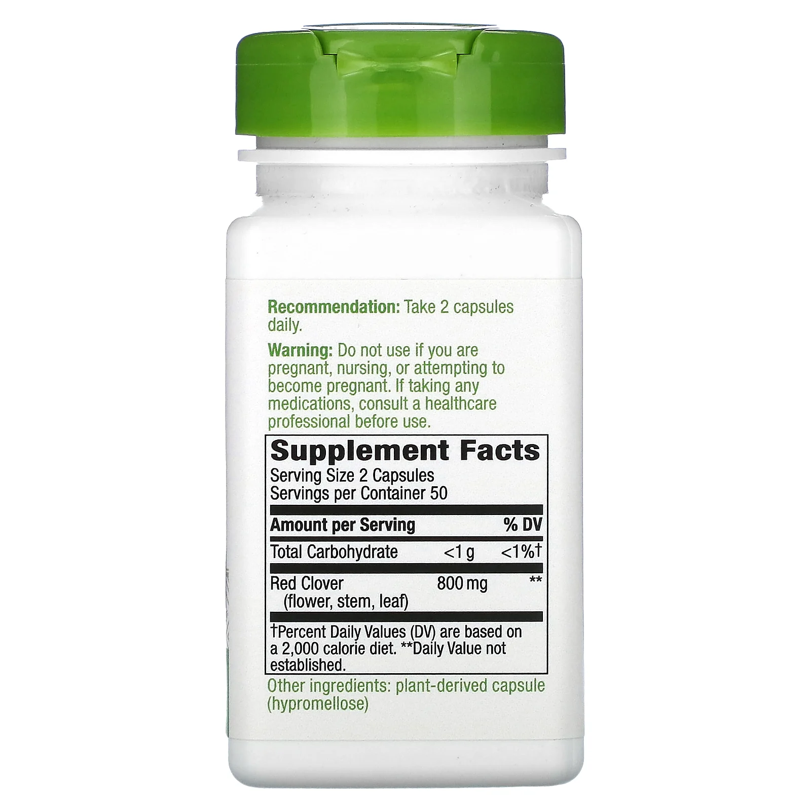 Nature's Way, красный клевер, цветы и надземная часть растения, 800 мг, 100 веганских капсул (400 мг в 1 капсуле)