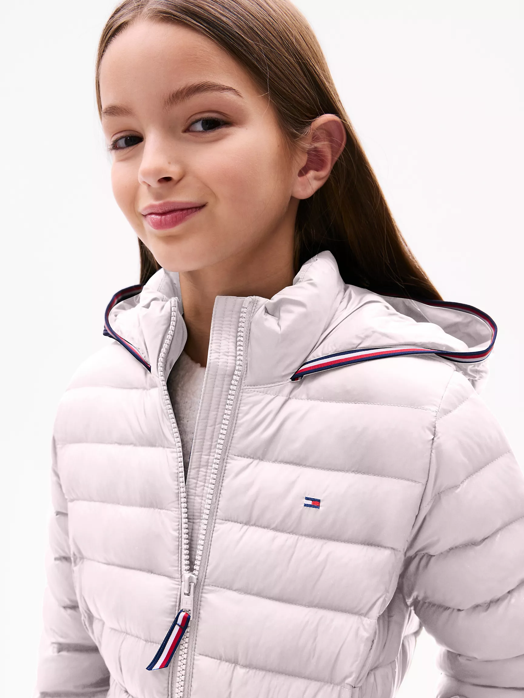 Куртка для девочки Tommy Hilfiger, Детский легкий пуховик с капюшоном