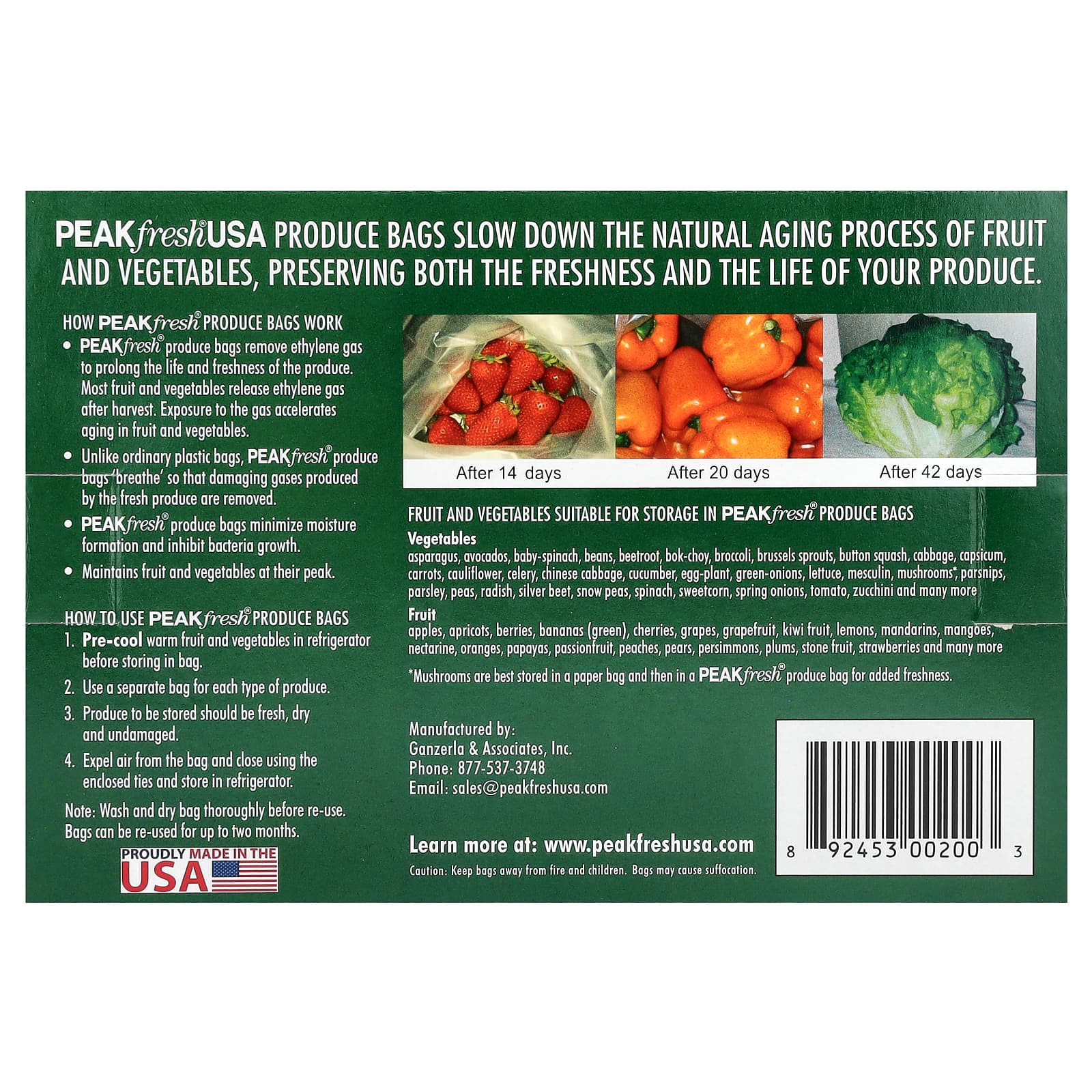 PEAKfresh USA, многоразовые пакеты с затяжками для хранения продуктов, 10 шт.