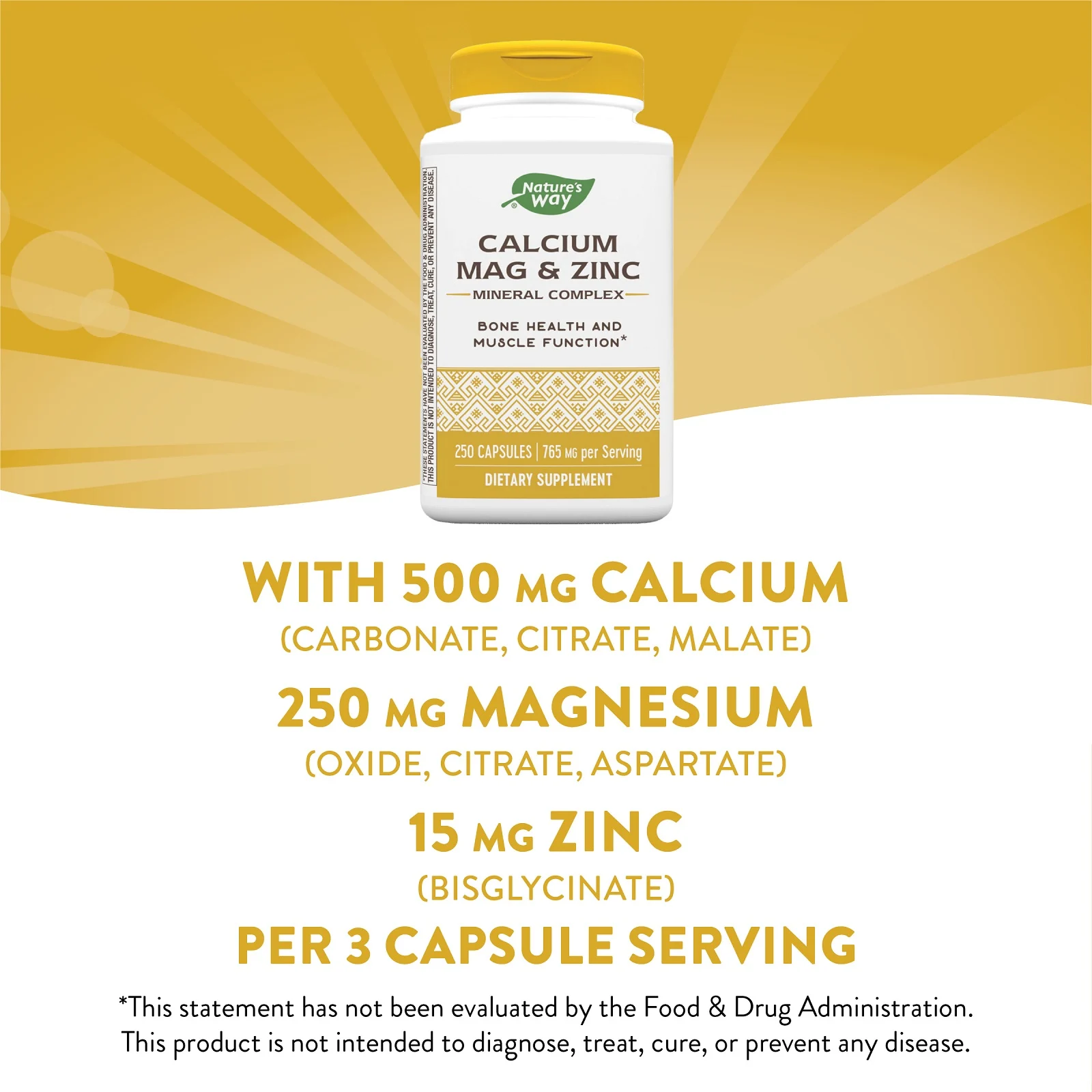 Nature's Way, комплекс микроэлементов с кальцием, магнием и цинком, 765 мг, 250 капсул