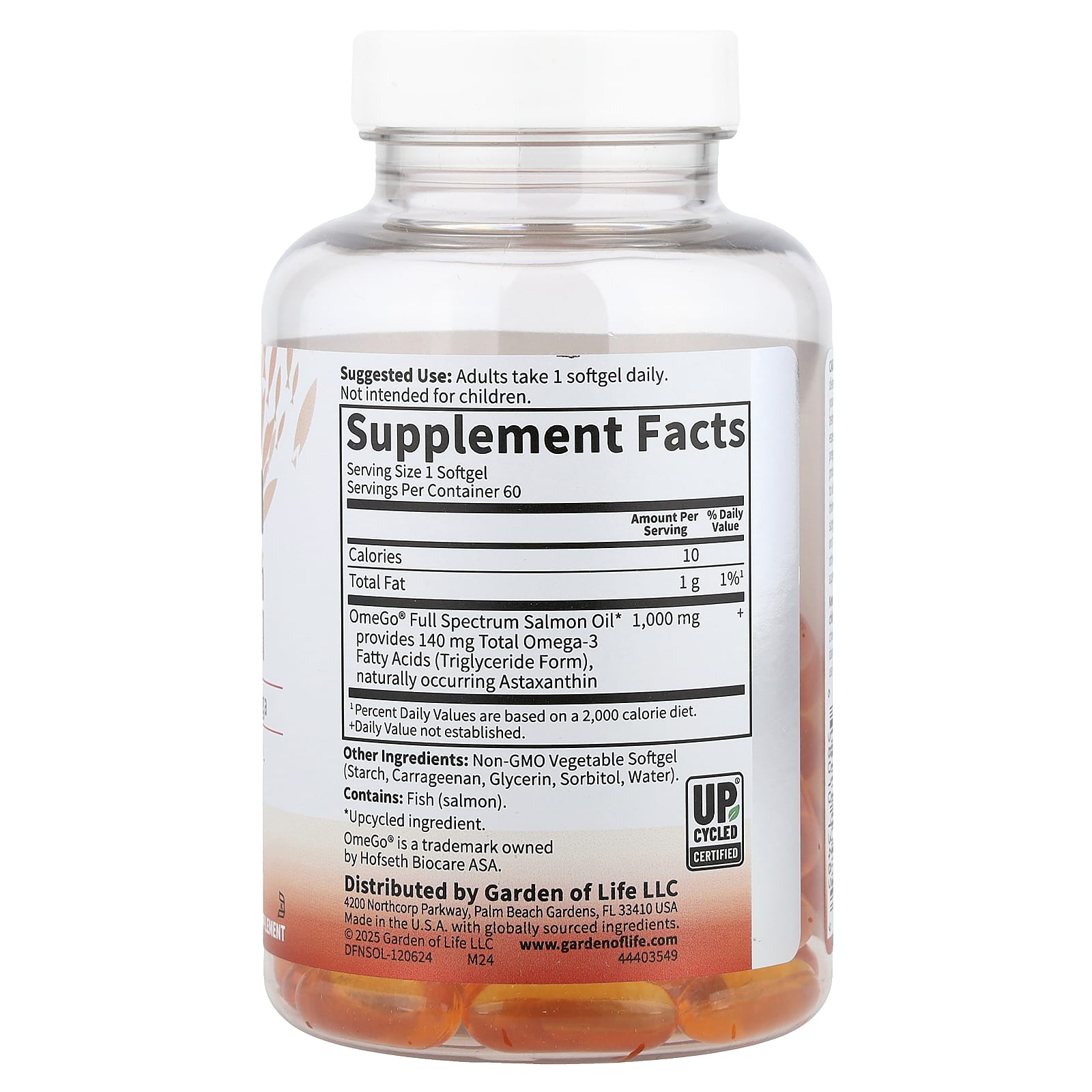 Garden of Life, жир норвежского лосося, 60 капсул (1000 мг в 1 капсуле)