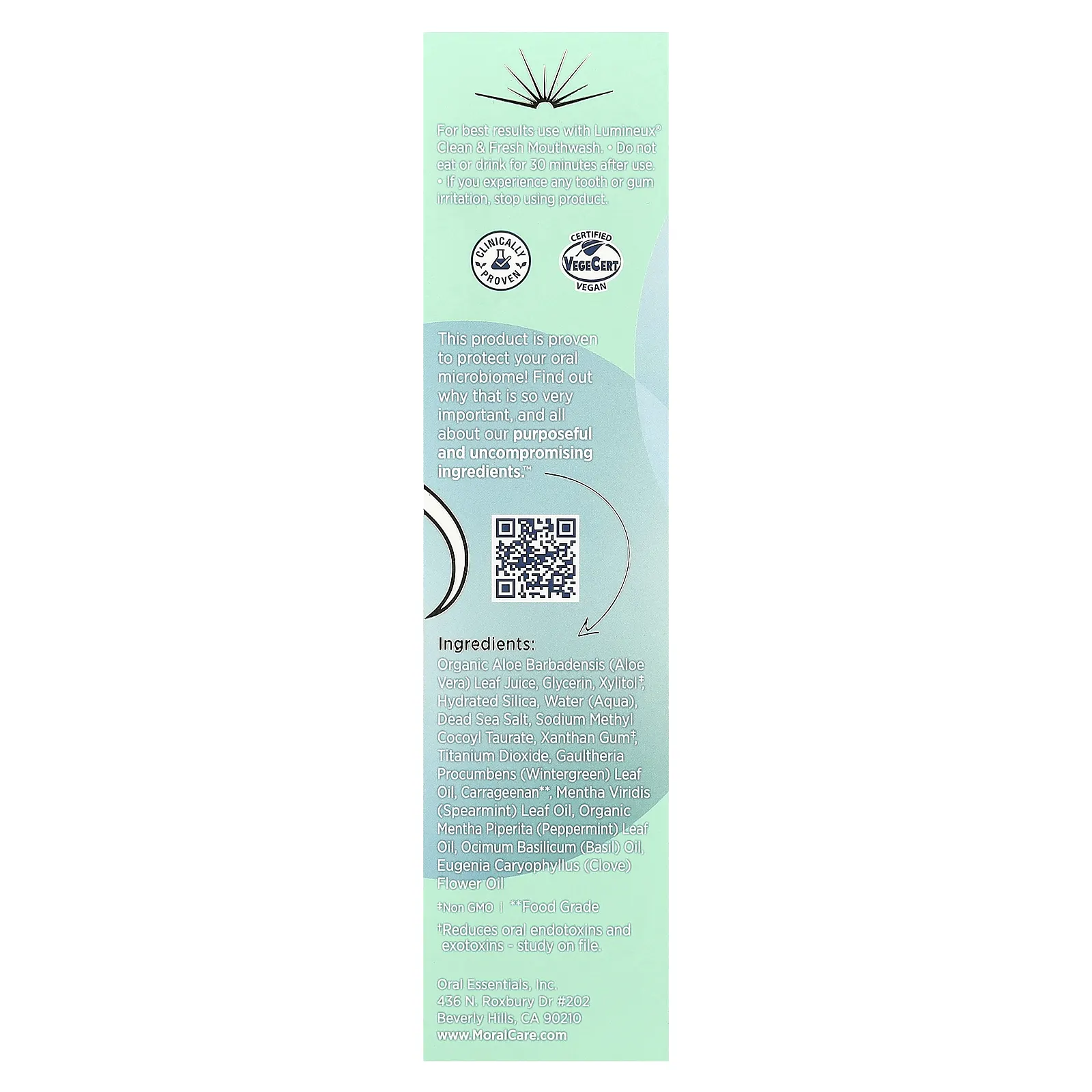 Lumineux Oral Essentials, Сертифицированная нетоксичная чистая и свежая зубная паста, мята, 106 г (3,75 унции)