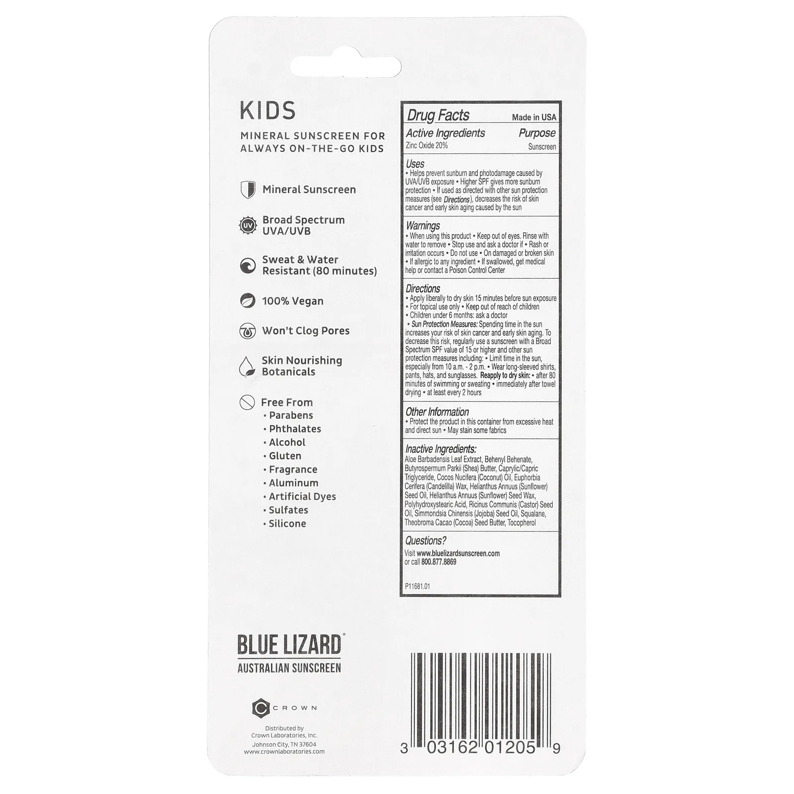 Blue Lizard Australian Sunscreen, Минеральное солнцезащитное средство-стик для детей, SPF 50+, 14 г (0,5 унции)