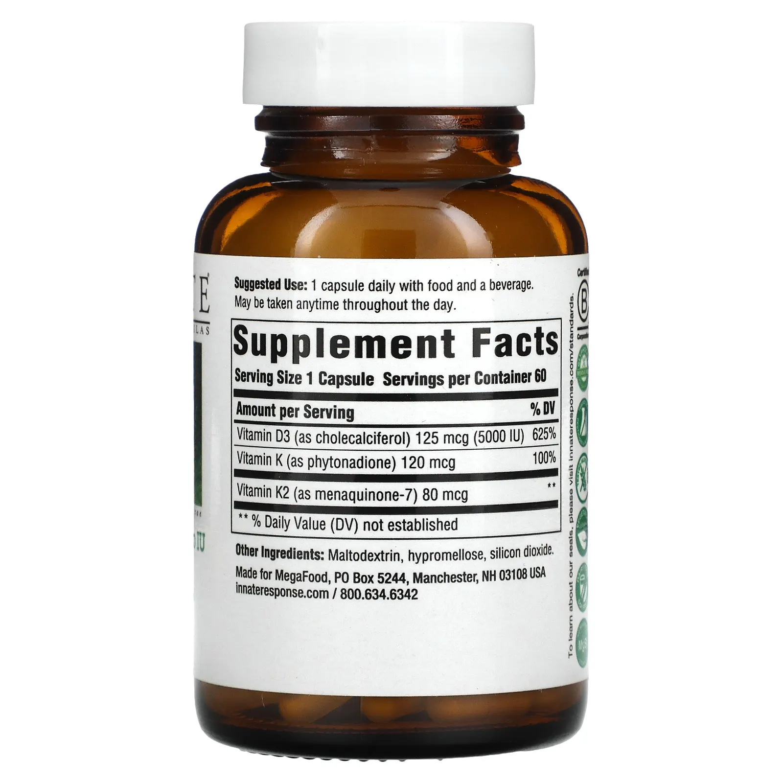 Innate Response Formulas, витамин D3, 5000 МЕ (125 мкг), 60 капсул