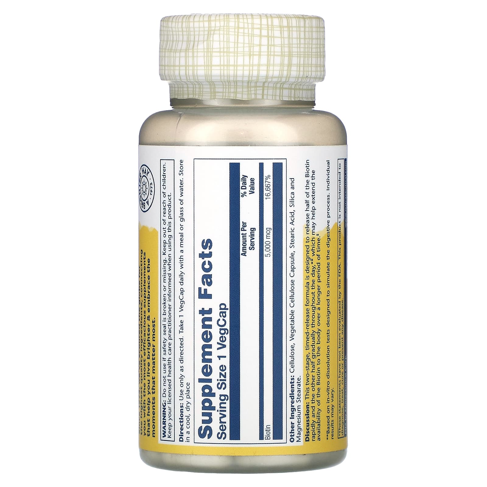 Solaray, Биотин, 5000 мкг, 60 капсул в растительной оболочке